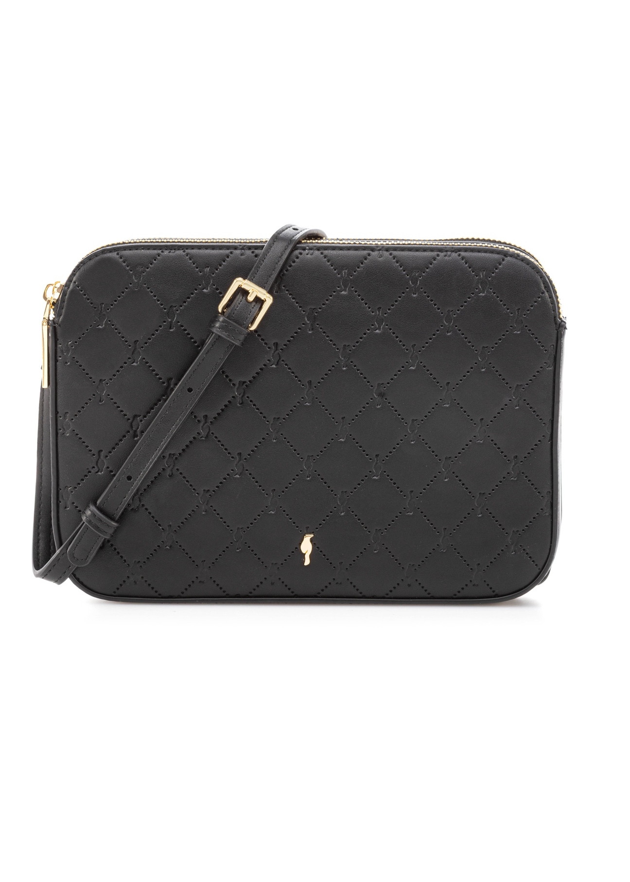 Black women's messenger bag with monogram TOREC-0205F-98(Z25), front product view on white background.