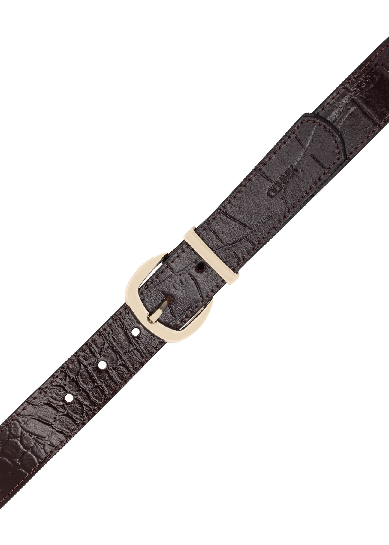 Brown croco leather women's belt PASDS-0322-1I(W26), top view of the product on a white background.