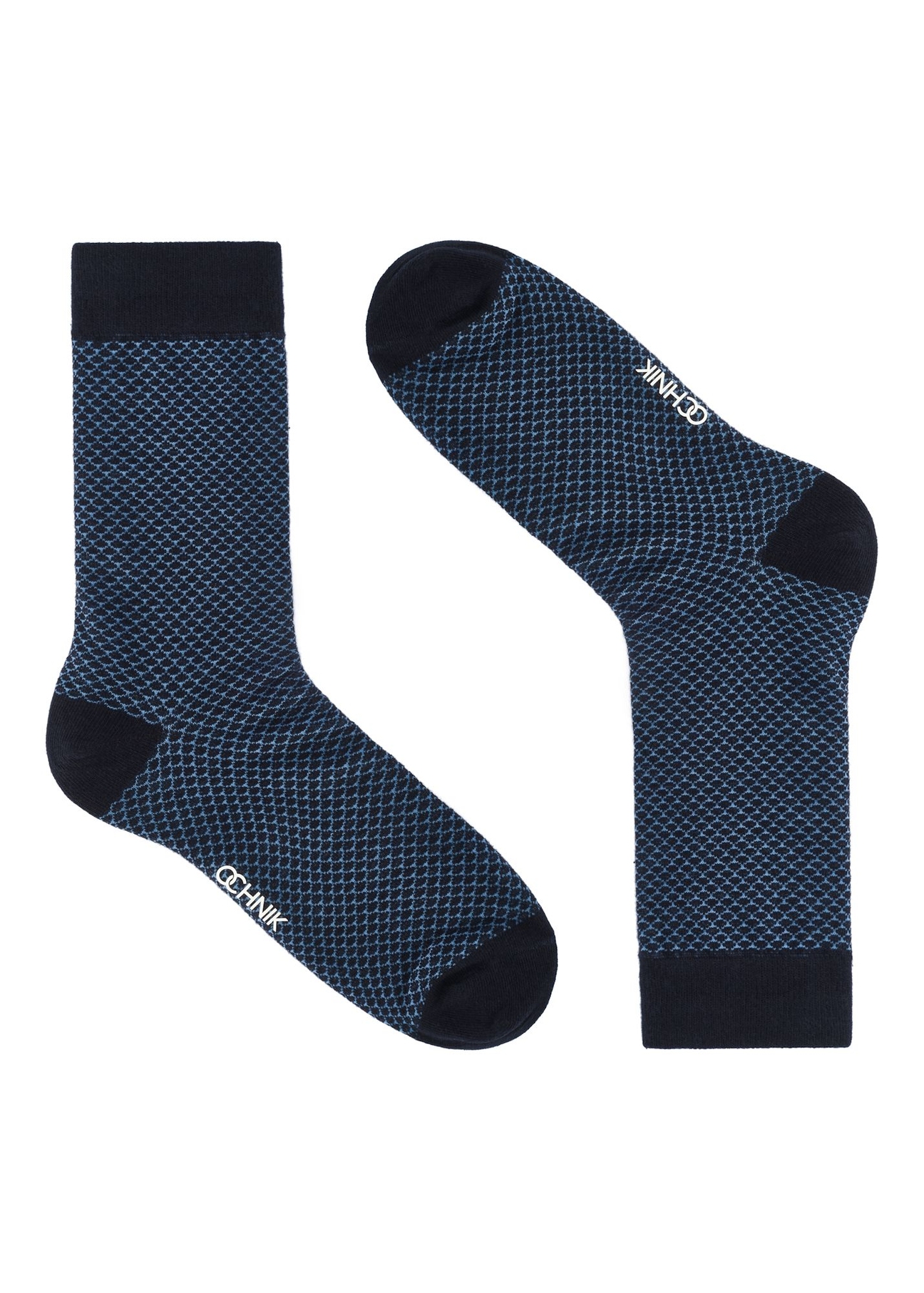 Navy blue men's long socks SKAMT-0196-7D(Z26), product view without packaging on white background.