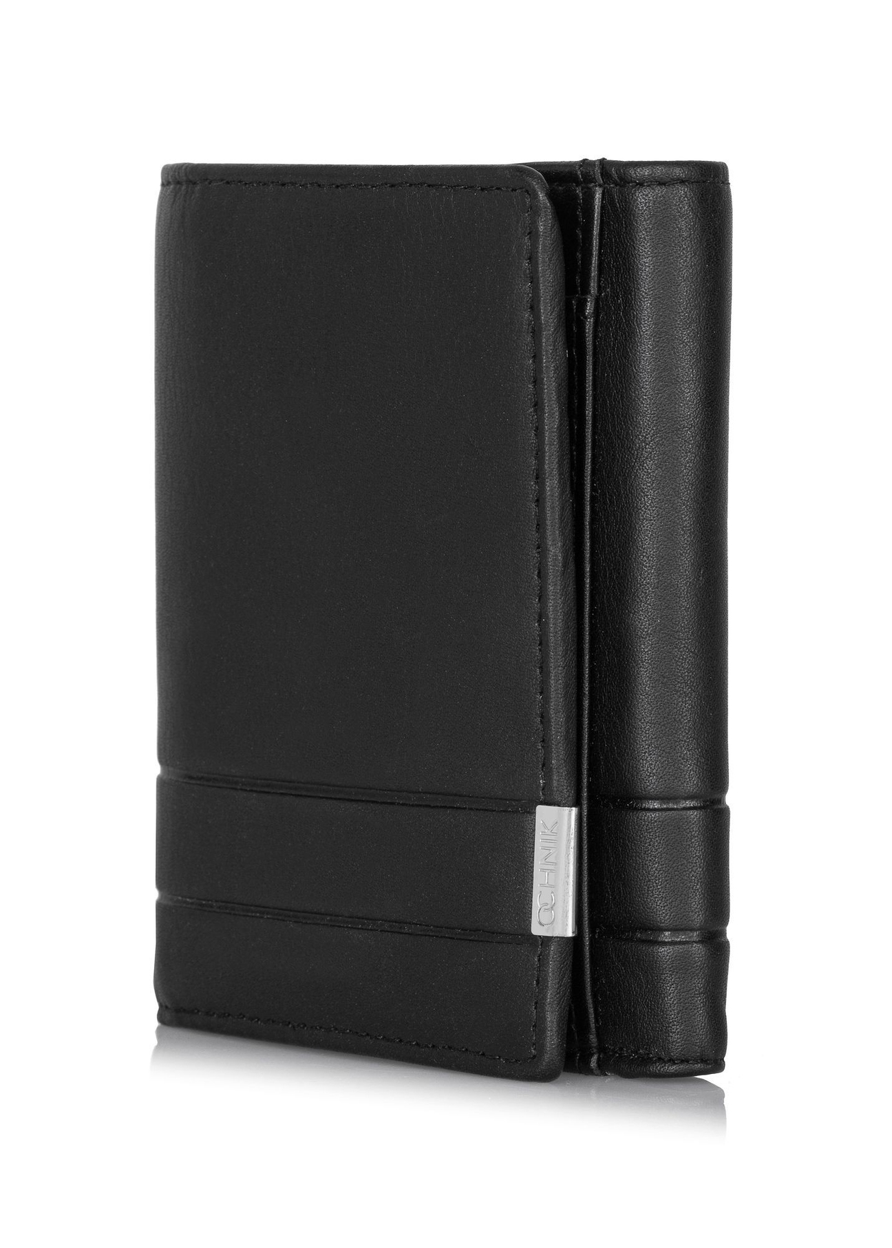 Black leather men's wallet with snap closure PORMS-0549A-99(Z25), diagonal product view on white background.