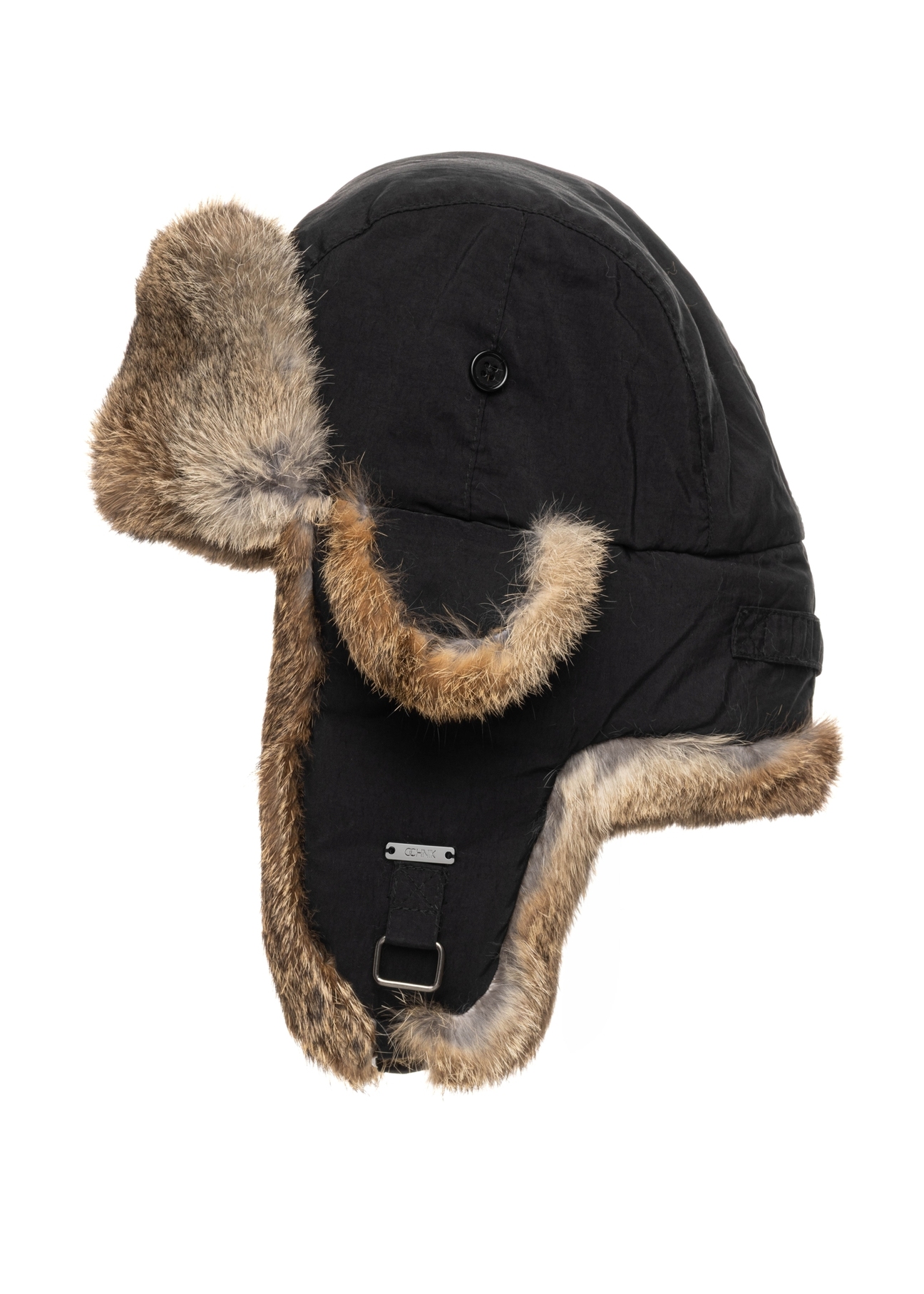 Black men's earflap hat with natural fur CZAMF-0001-9J(Z26)