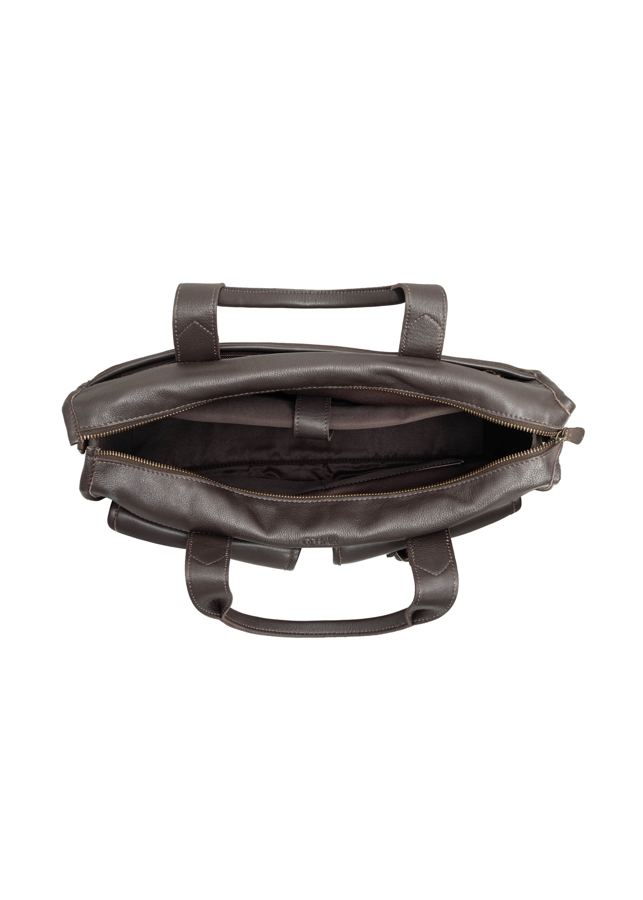 Brown leather men's briefcase TORMS-0521-1H(Z26), product view inside on white background.