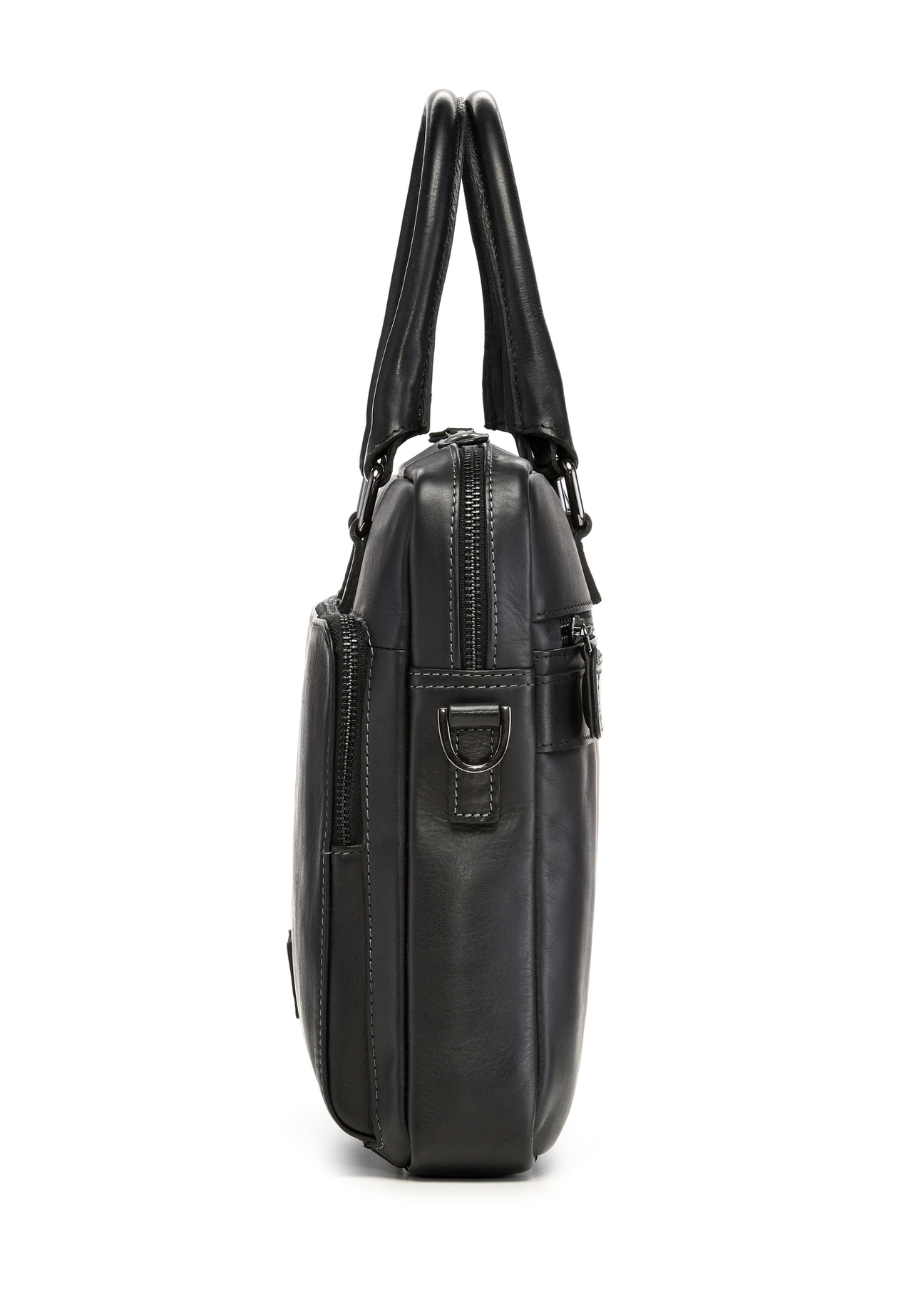 Black leather men's bag TORMS-0524-99(Z26) - side product view, on white background.
