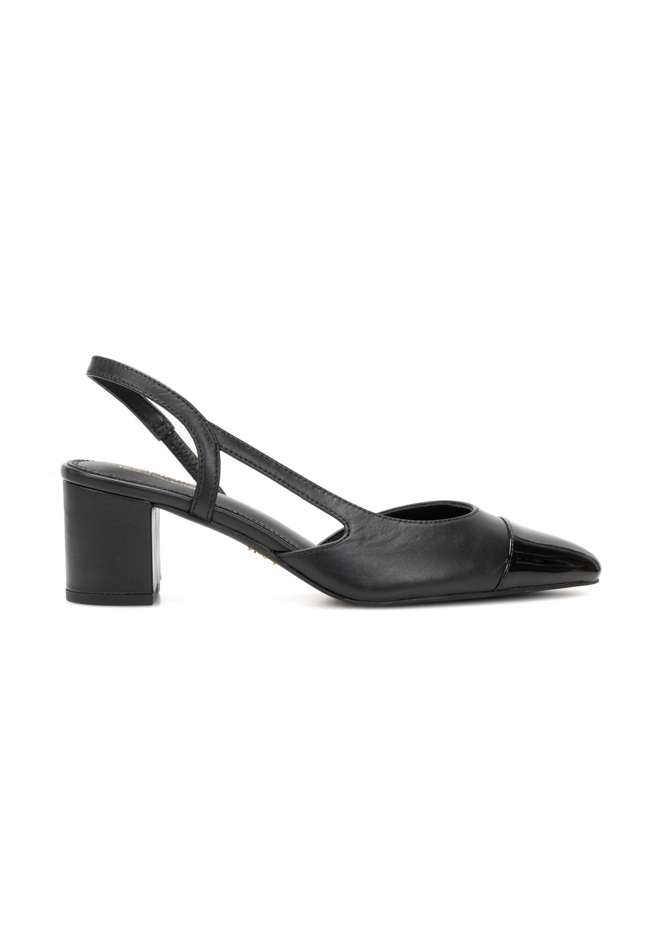 Black leather pumps with open heel BUTYD-1173-99(W26), side view of the product on a white background.