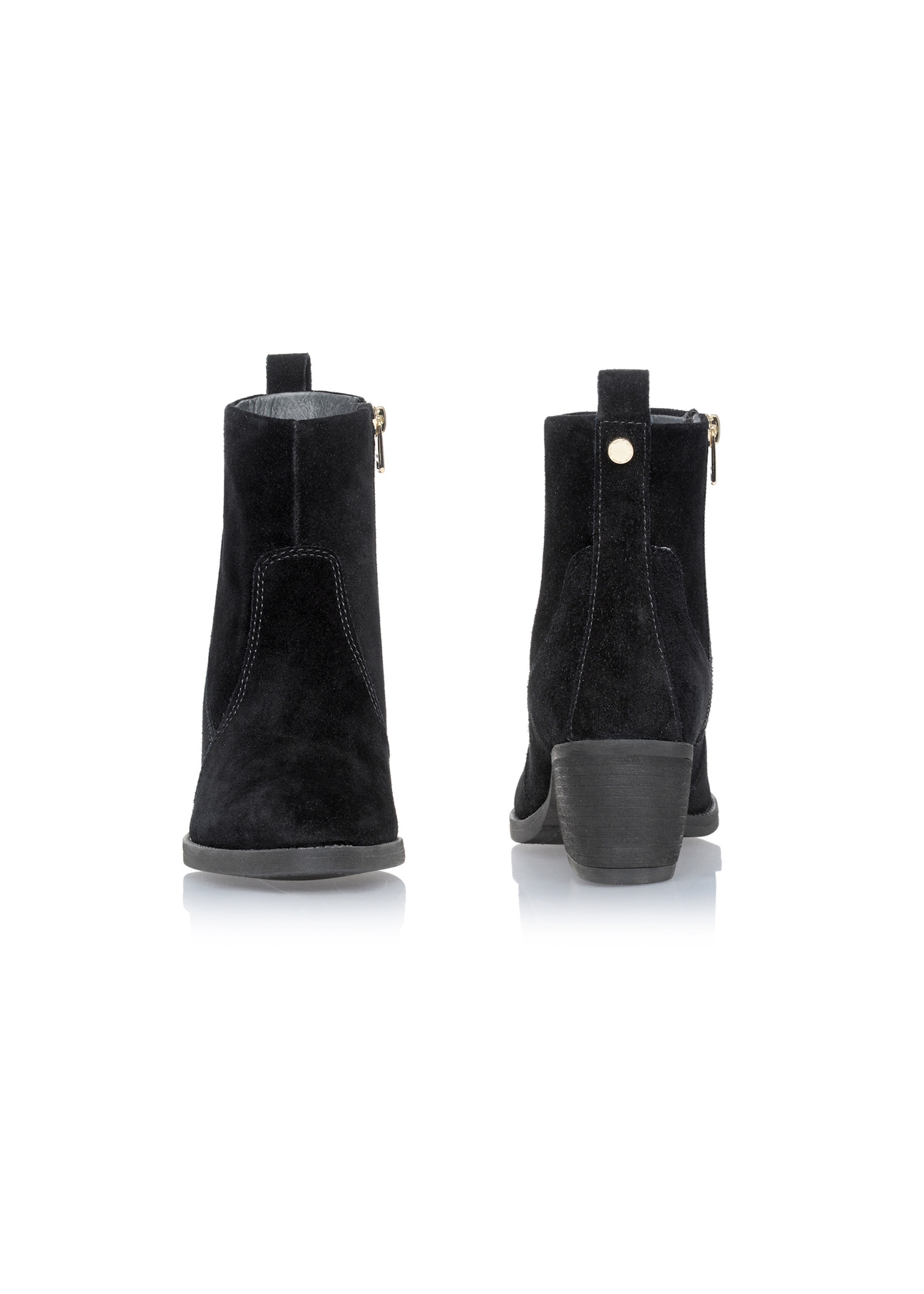 Women's leather ankle boots with heels BUTYD-1005A-98(Z25), front and back view of the product on a white background.