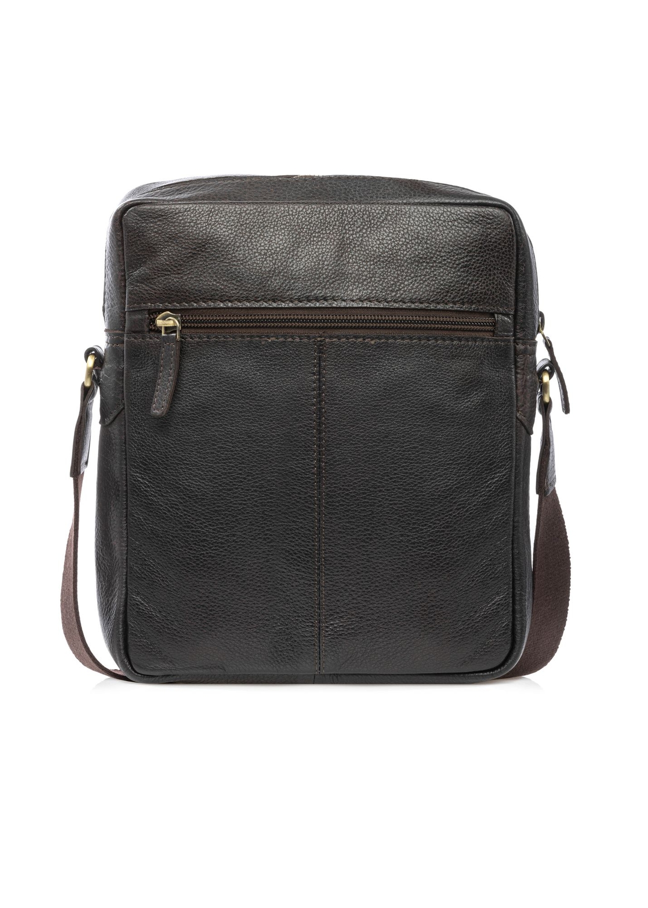 Men's dark brown leather bag TORMS-0502-1I(W26) - product view from the back, on a white background.