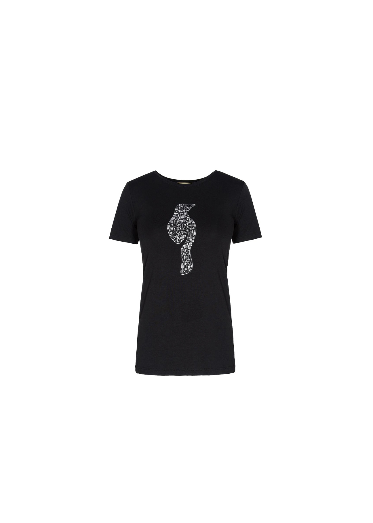 Czarny T-shirt damski z aplikacją TSHDT-0039-99(W19)-01