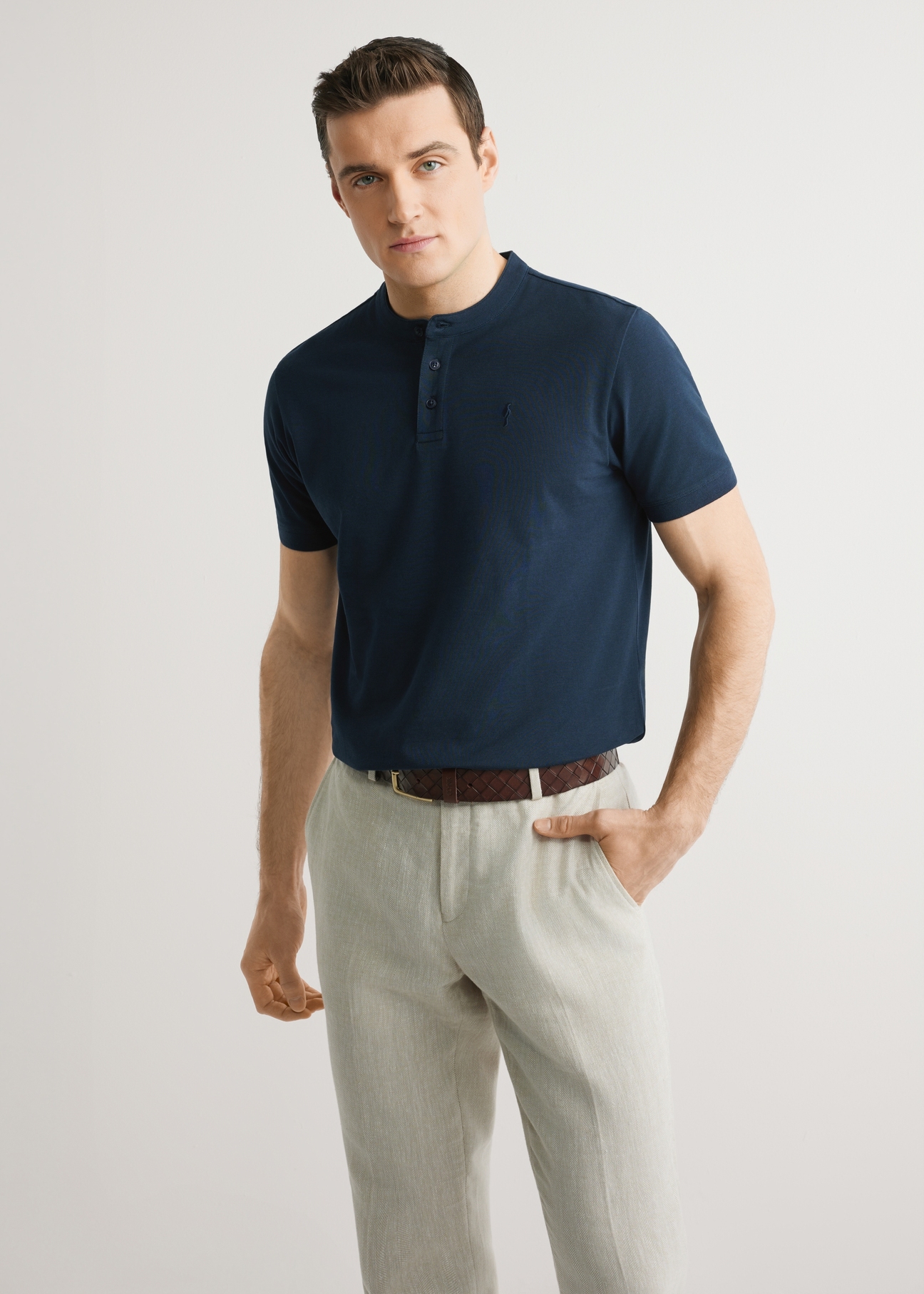 Navy blue men's polo shirt POLMT-0061-7E(W26)