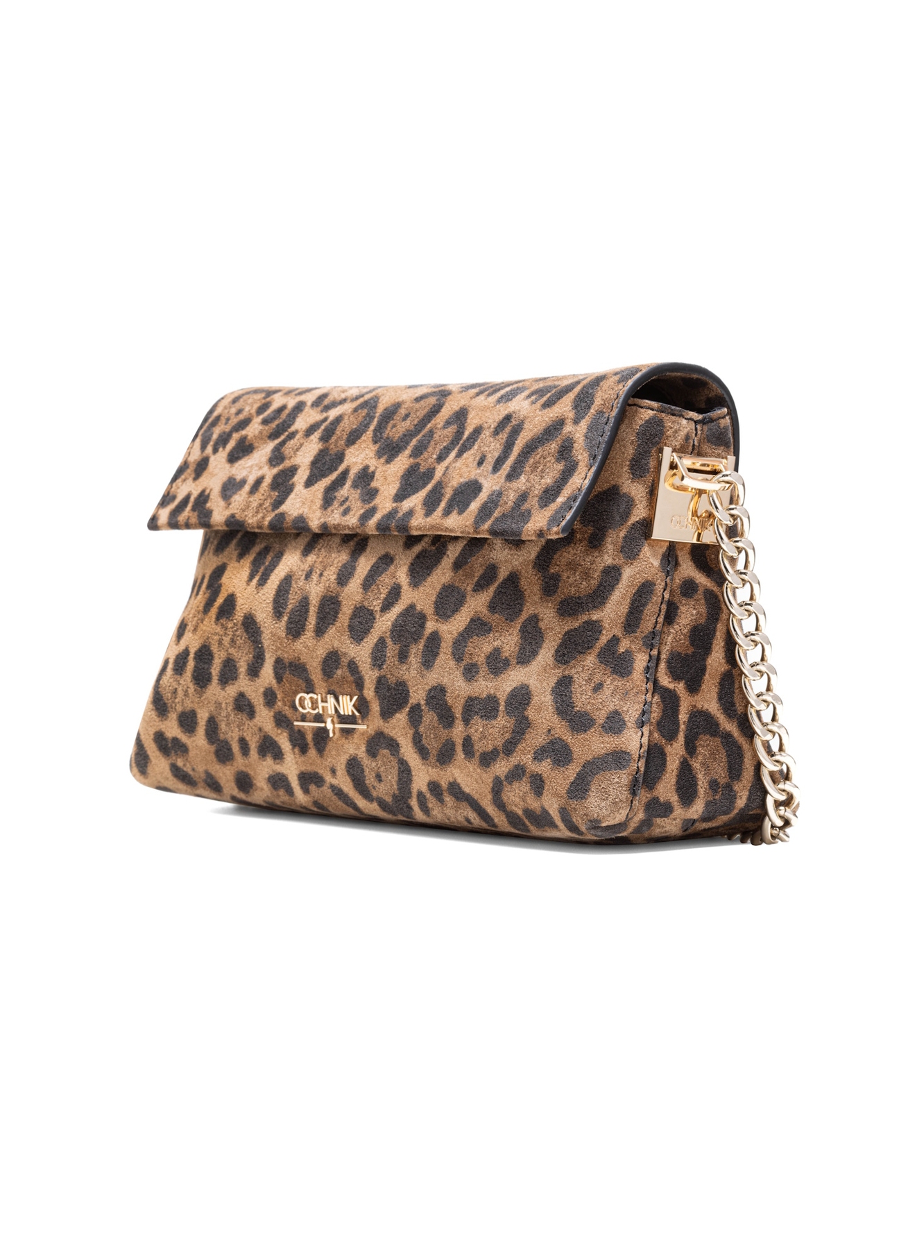 Women's leather handbag with leopard print TORES-1170-86(Z25), diagonal view of the product on a white background.
