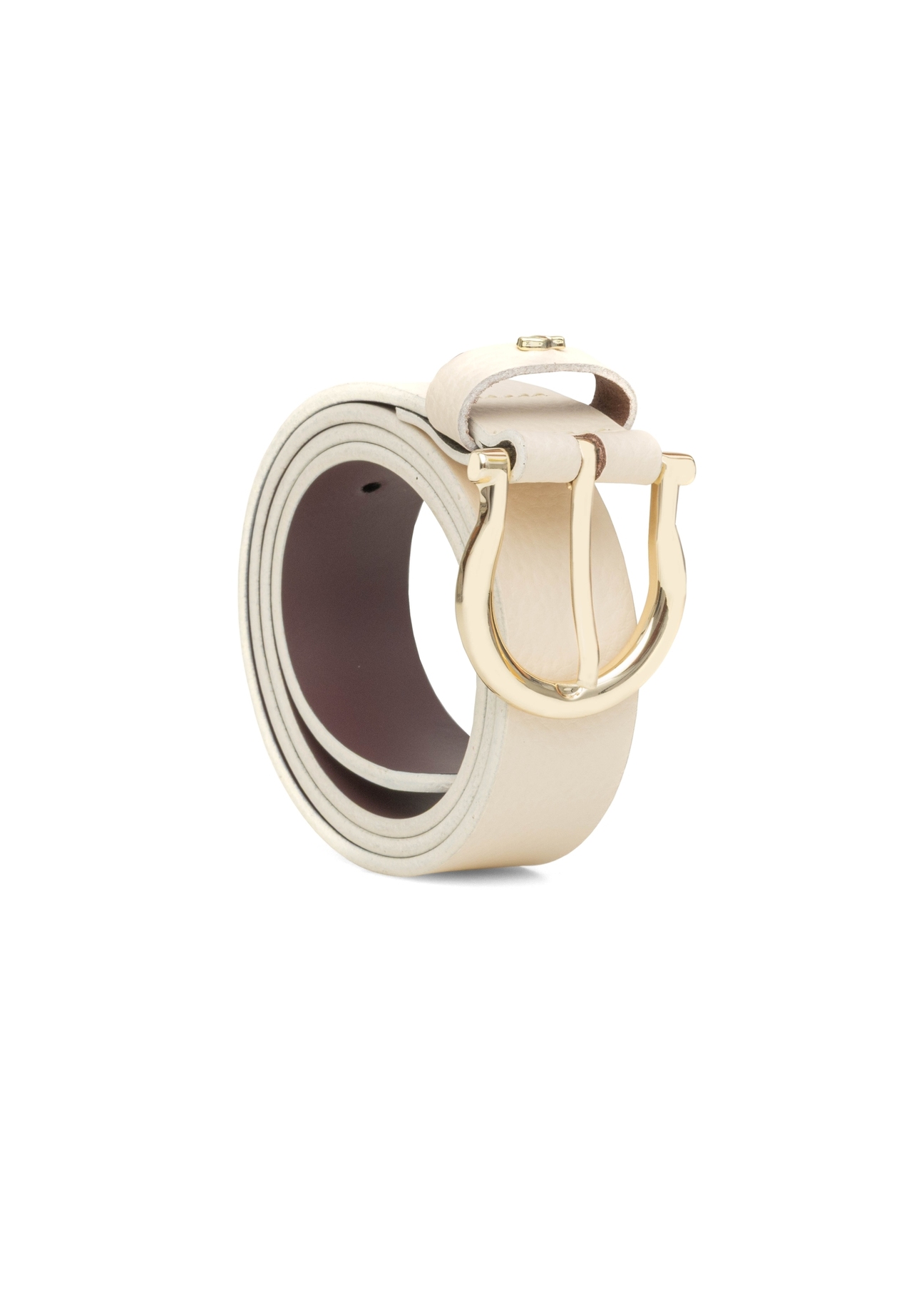 Women's leather belt in white PASDS-0274-0B(W26), diagonal product view on a white background.