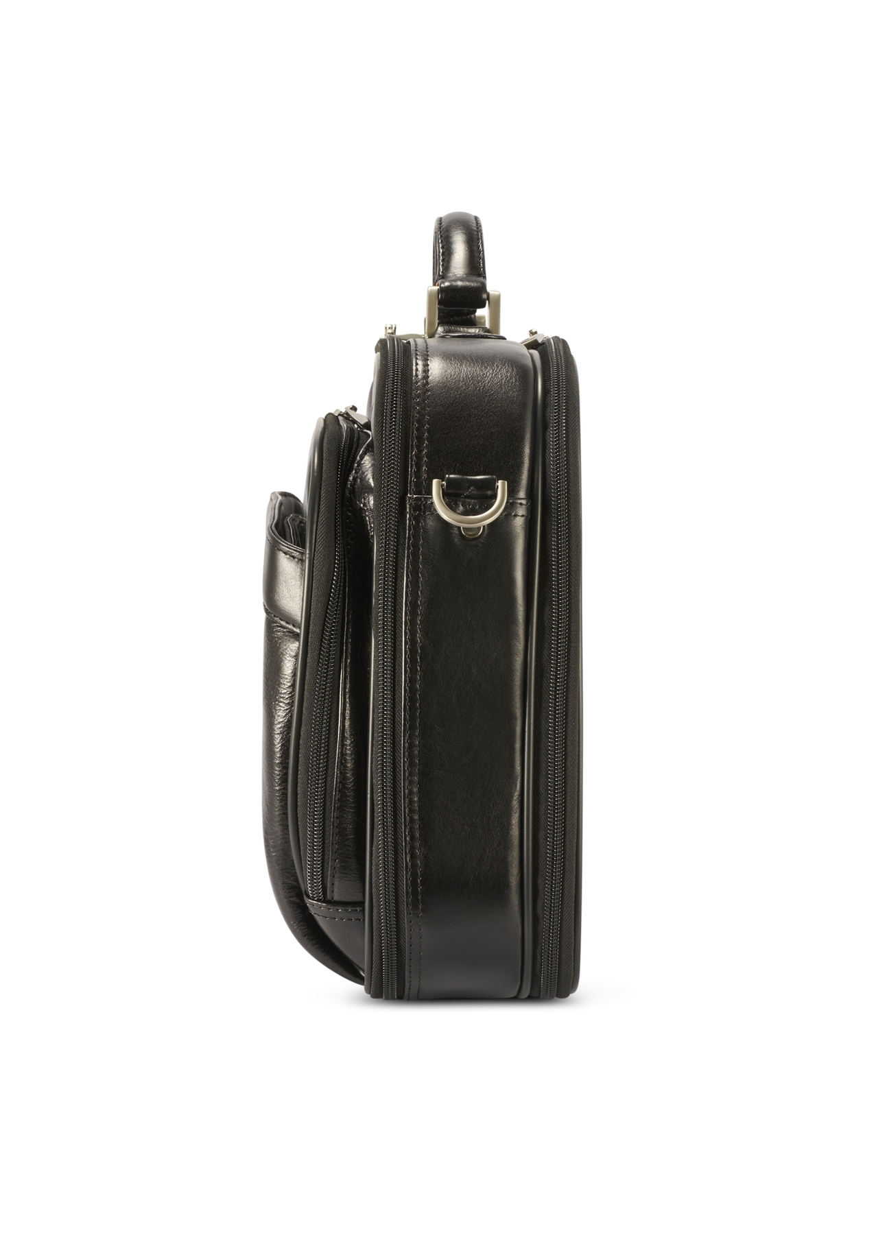 Black leather men's laptop bag TORMS-0482-99(Z25), side view of the product on a white background.