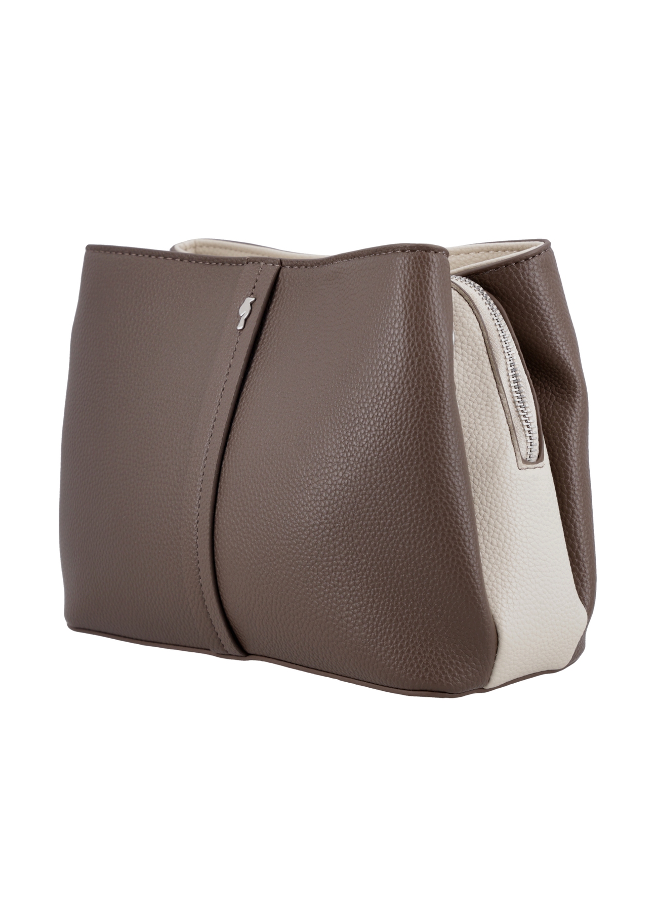 Women's handbag made of imitation leather in cool beige color TOREC-1261-1K(Z26), diagonal product view on a white background.