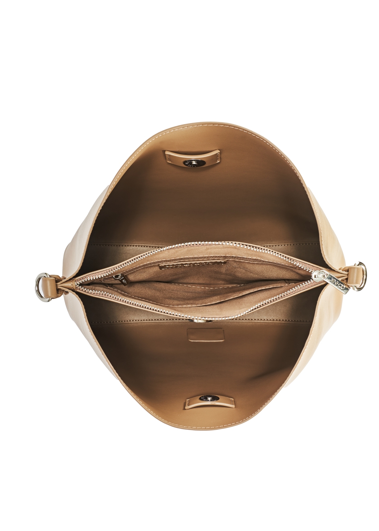 Beige women's shopper bag TOREC-0862B-81(Z25), view of the inside of the product on a white background.