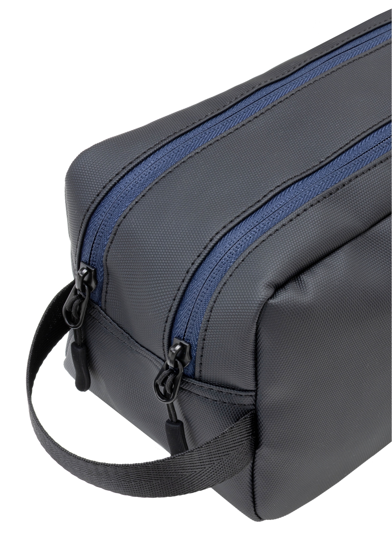 Black men's cosmetic bag TORMN-0394-9J(W26) - close-up detail, on white background.