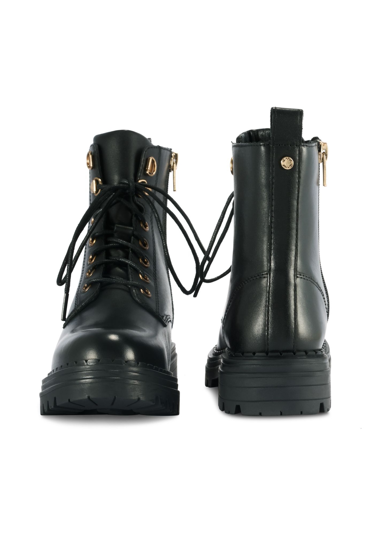 Black leather women's ankle boots BUTYD-1015A-99(Z25) - front product view on white background.