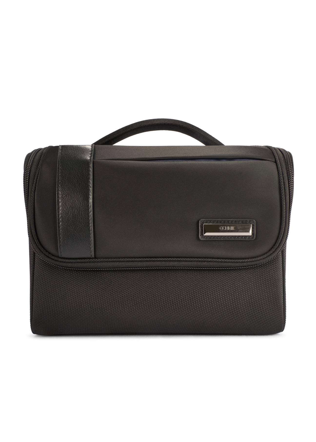 Large black men's cosmetic bag TORMN-0405-99(W26), product view from the front on a white background.