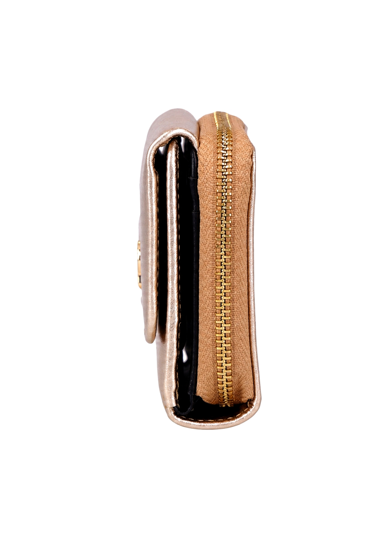 Small women's leather wallet in gold color PORES-1026-2X(Z26), side view of the product on a white background.