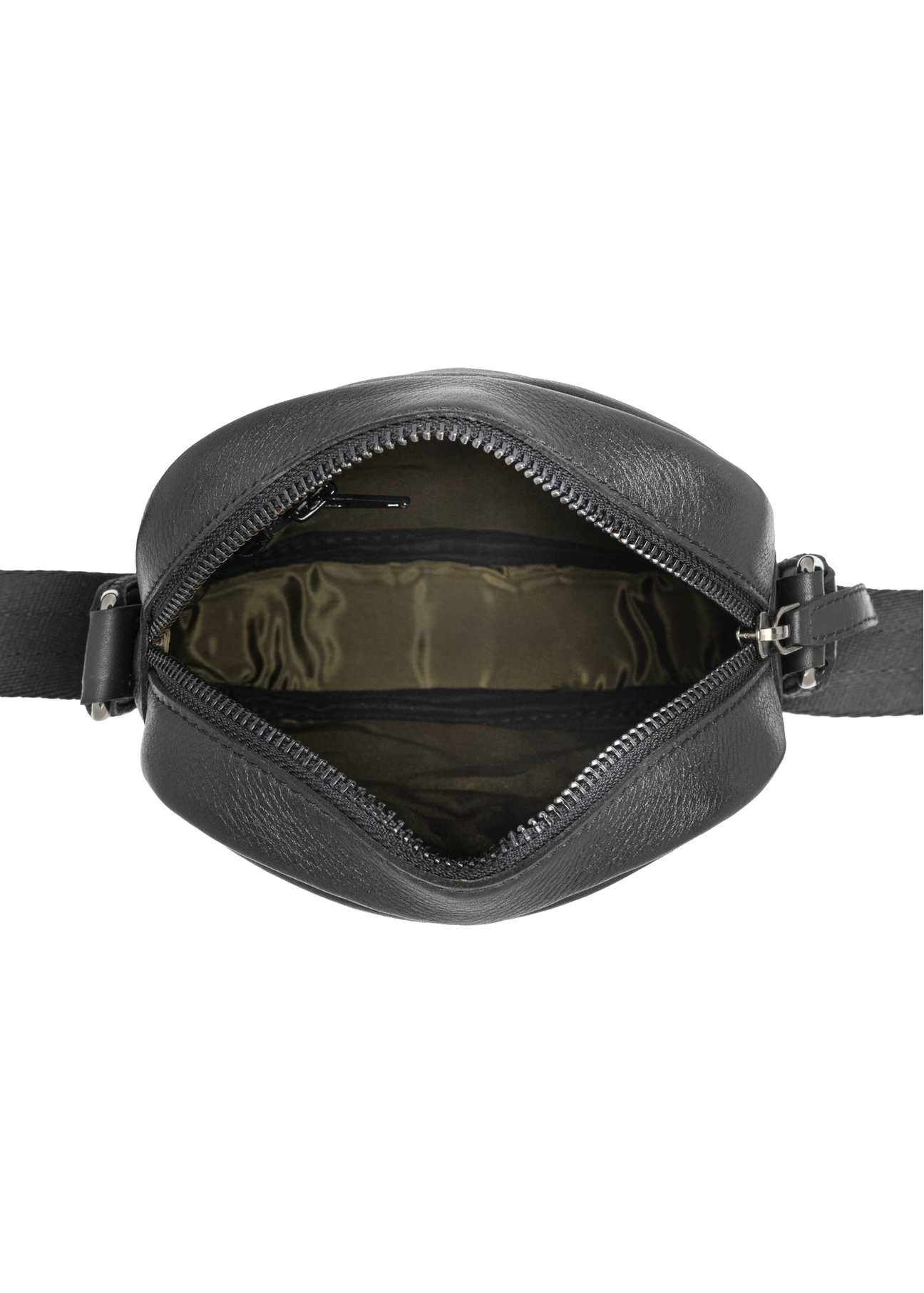 Black small leather men's bag TORMS-0498-99(W26) - product view from above, on white background.