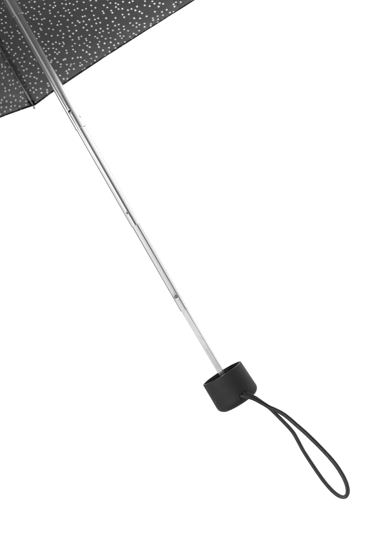 Foldable small women's umbrella with polka dots PARSD-0036-9P(W26), view of the product handle on a white background.