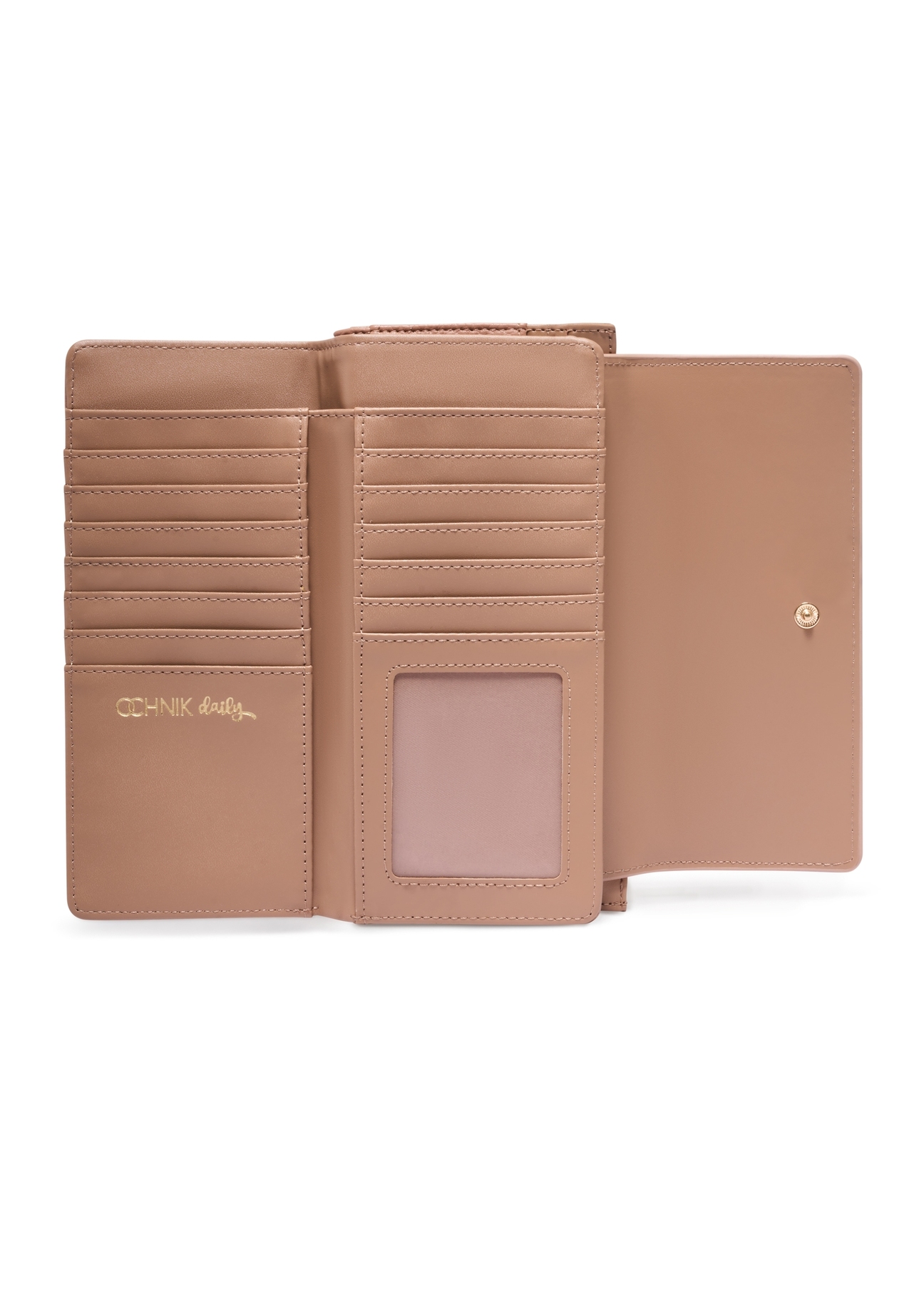 Large beige women's wallet with logo POREC-0343A-1B(Z26), product views inside on a light background.