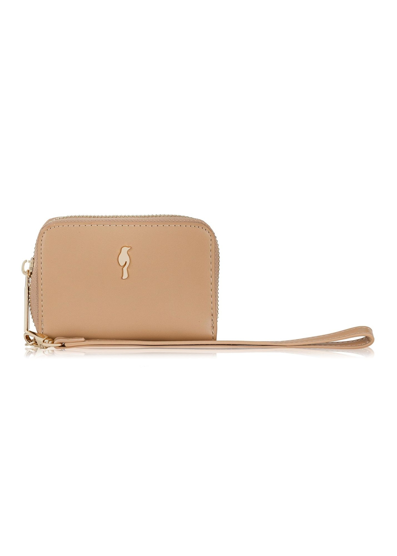 Women's small beige wallet with strap POREC-0319-81(W23)-01