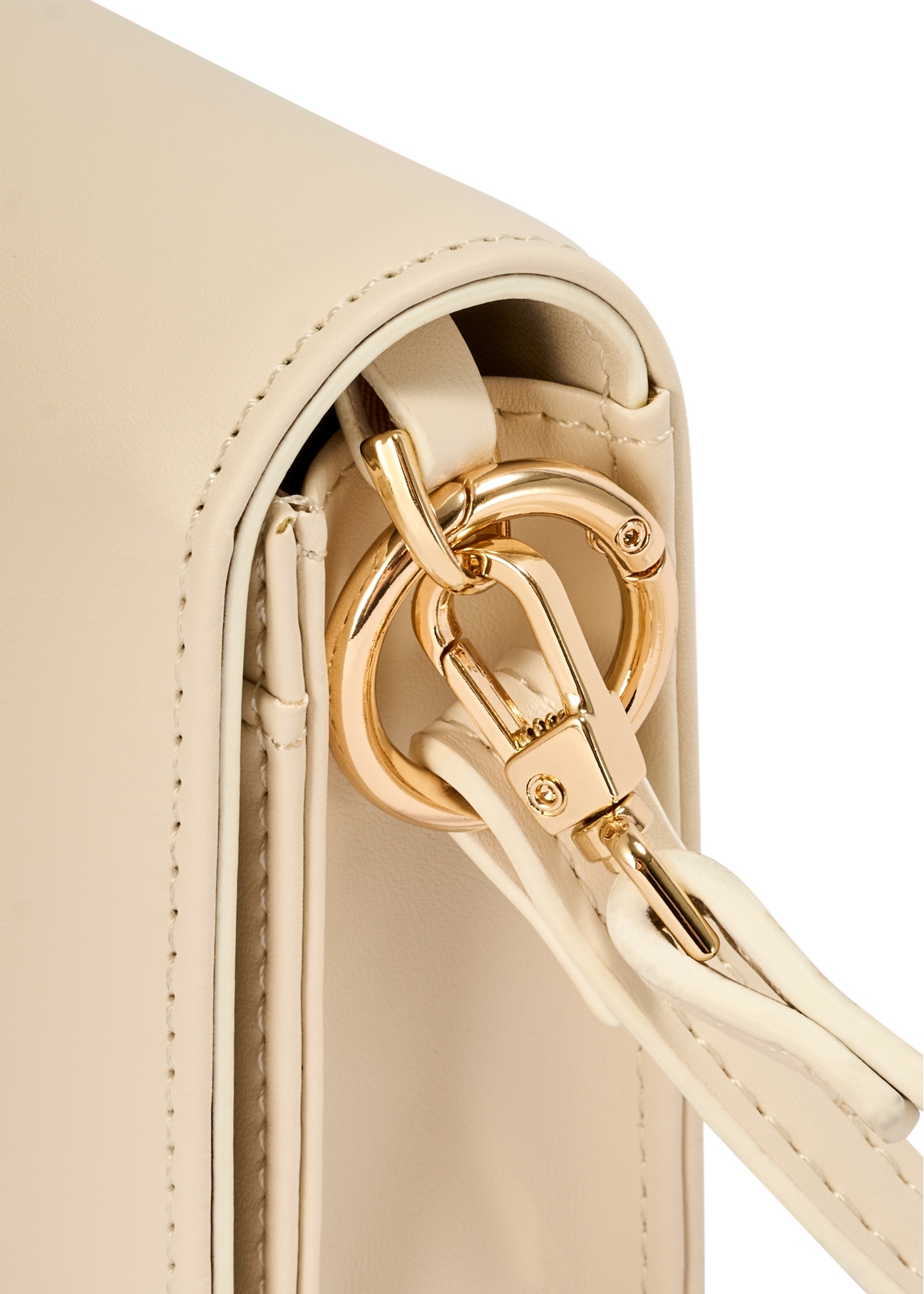 Cream women's wallet with strap POREC-0431-0B(W26) - close-up detail, on white background.