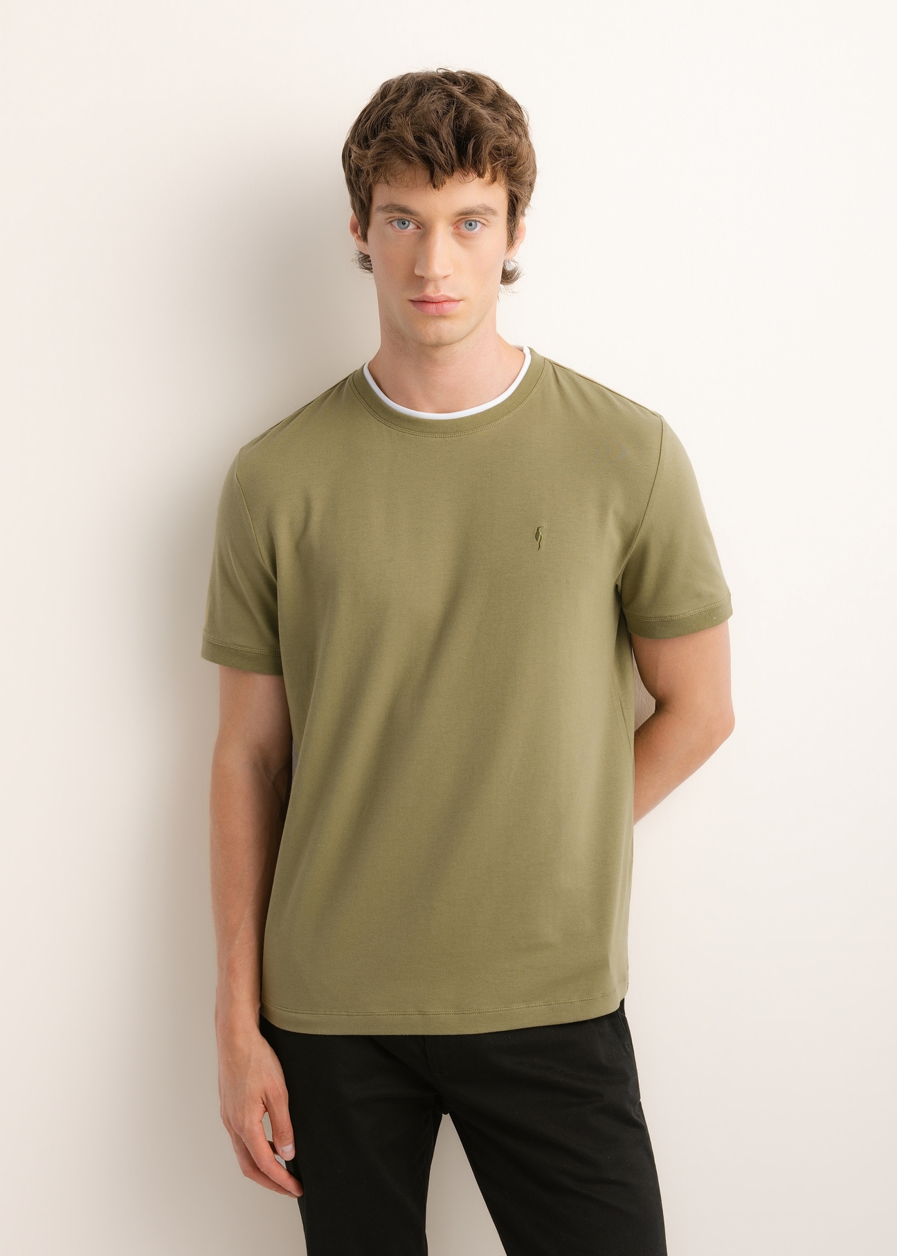 Light green cotton plain men's T-shirt TSHMT-0155-8A(Z26)