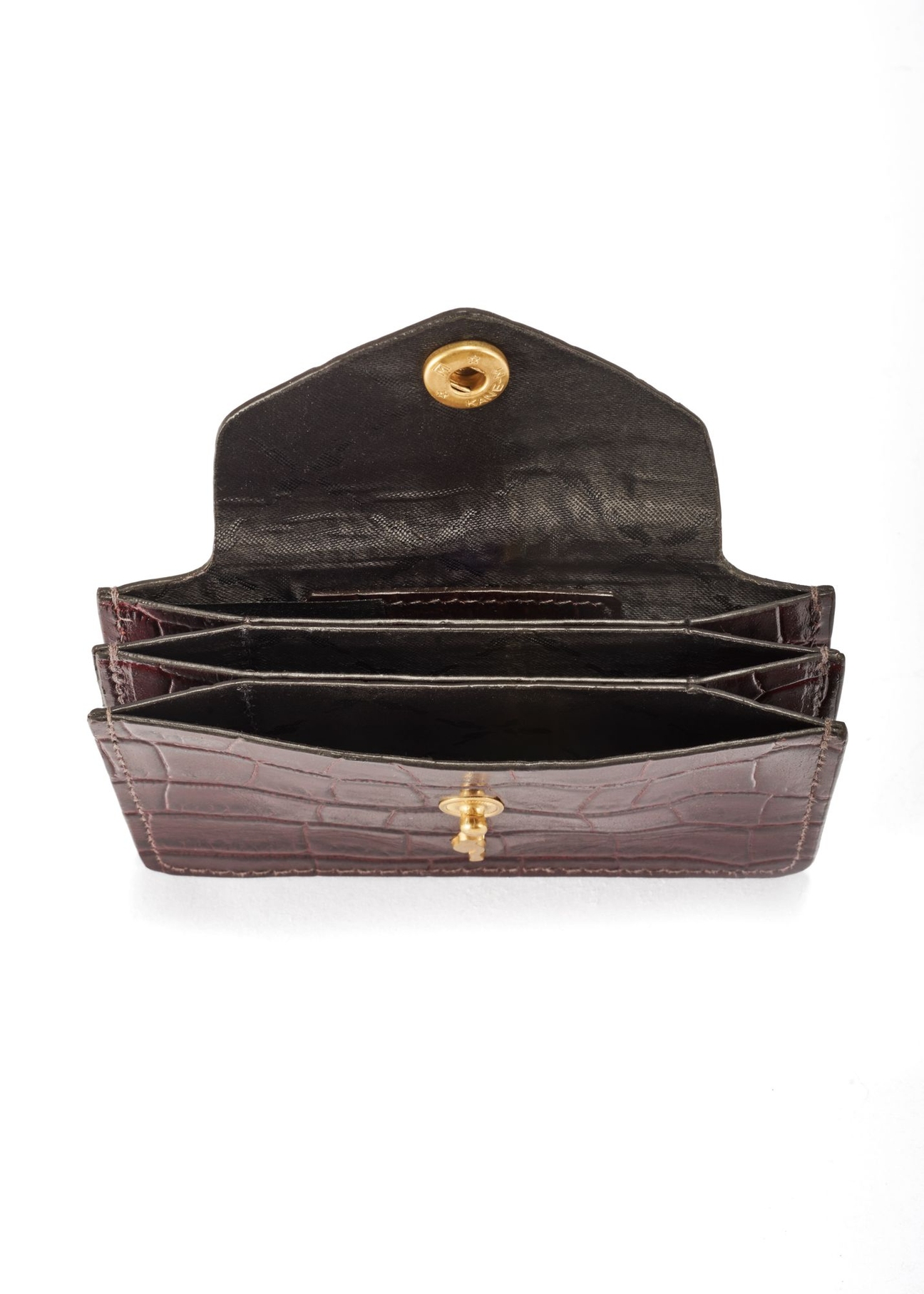 Small burgundy leather women's wallet PORES-0890B-49(Z25) - top view on white background.