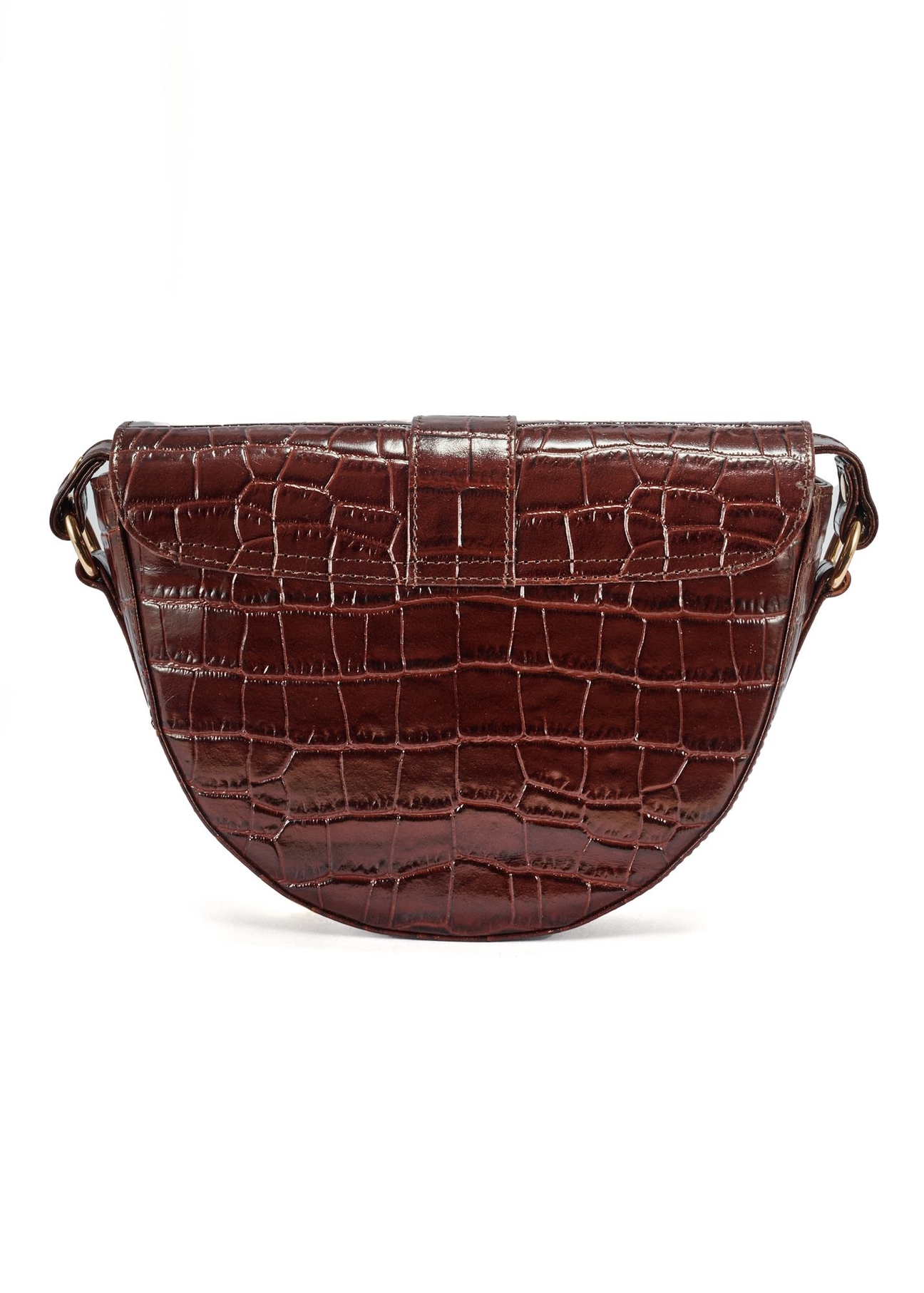 Brown croco leather handbag TORES-0707F-1H(W26), back product view on white background.