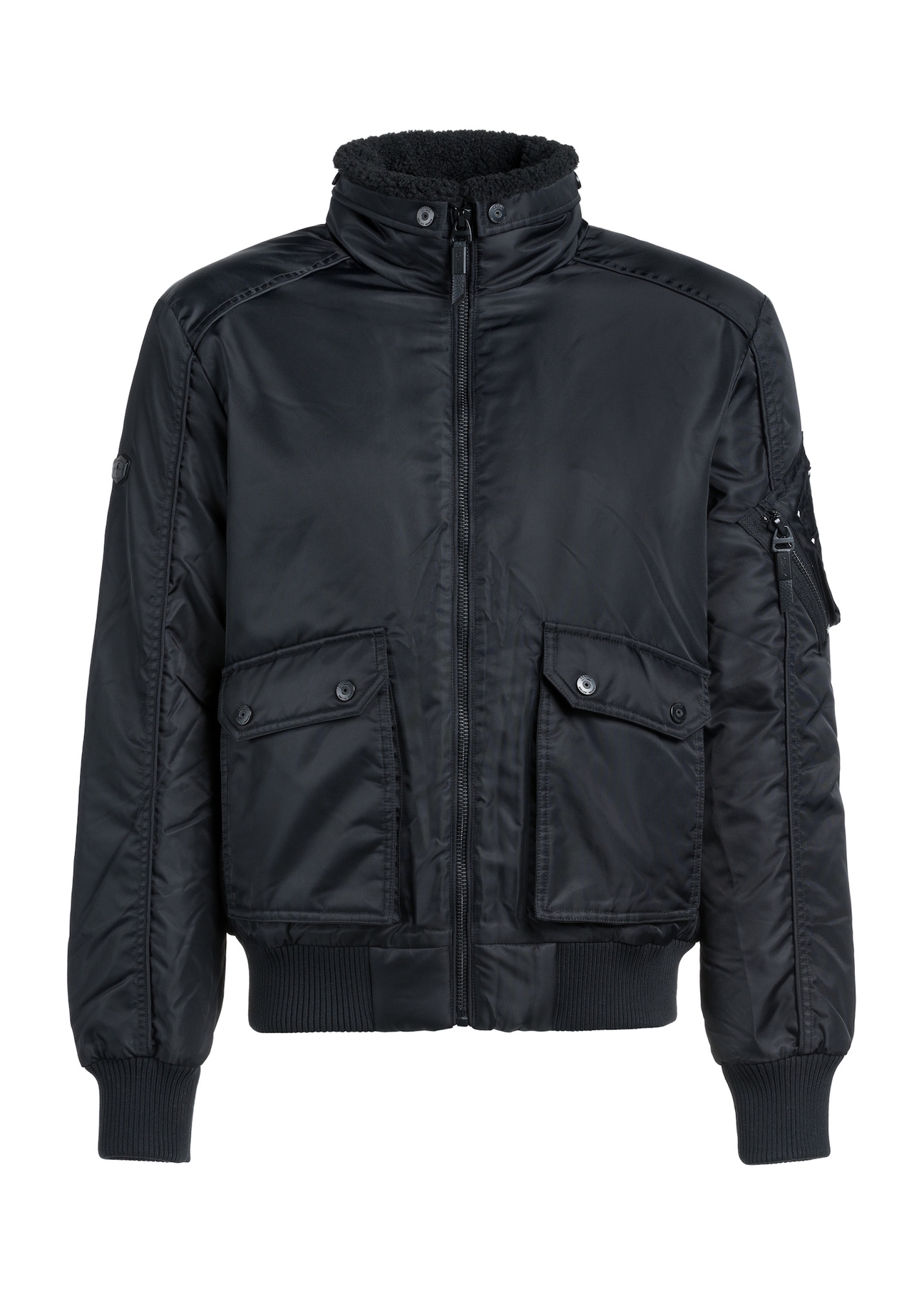 Men's black jacket with collar KURMT-0399-99(Z25) - front product view on white background.