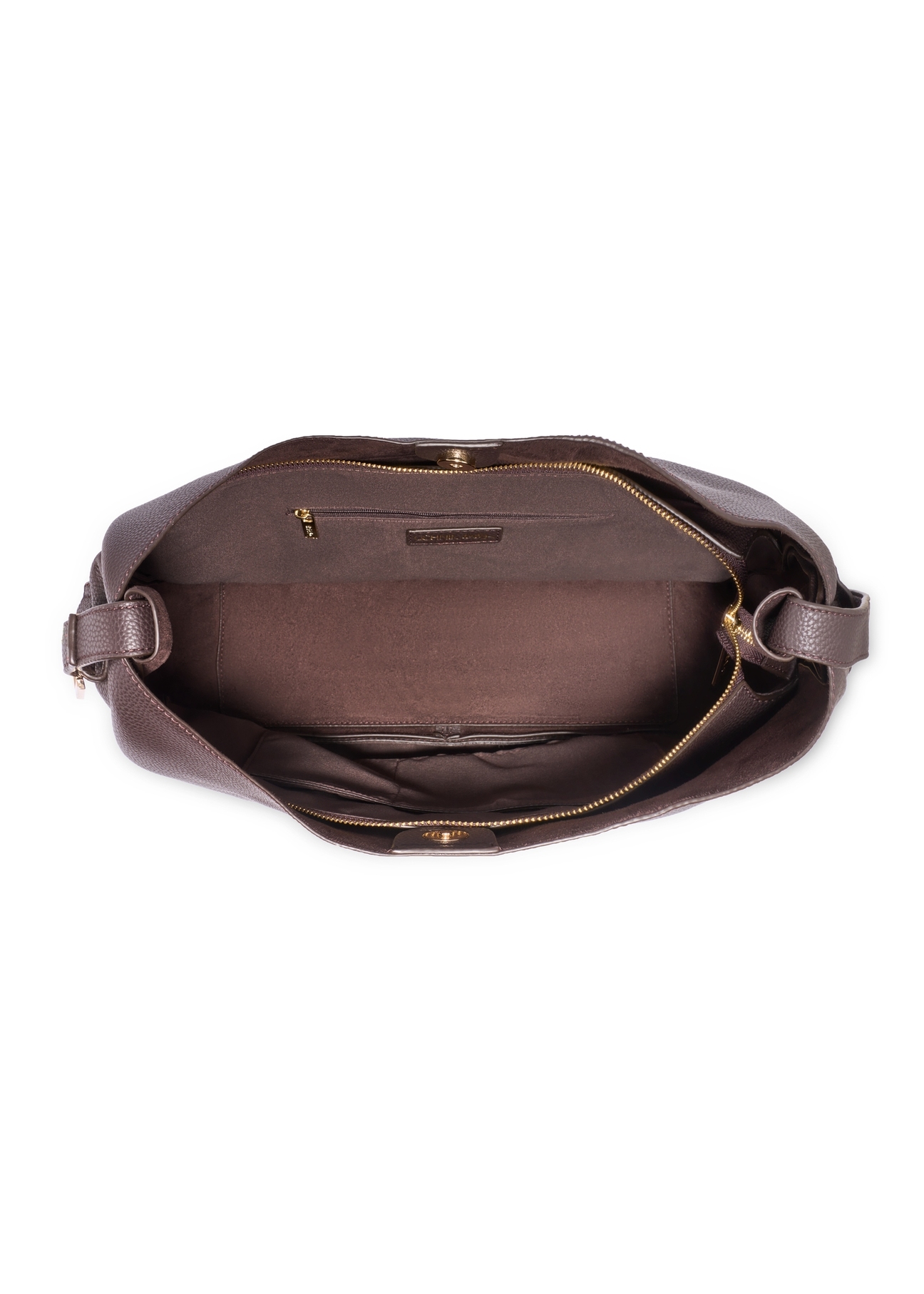 Brown shoulder shopper bag TOREC-1366-1I(Z26), product view inside on white background.