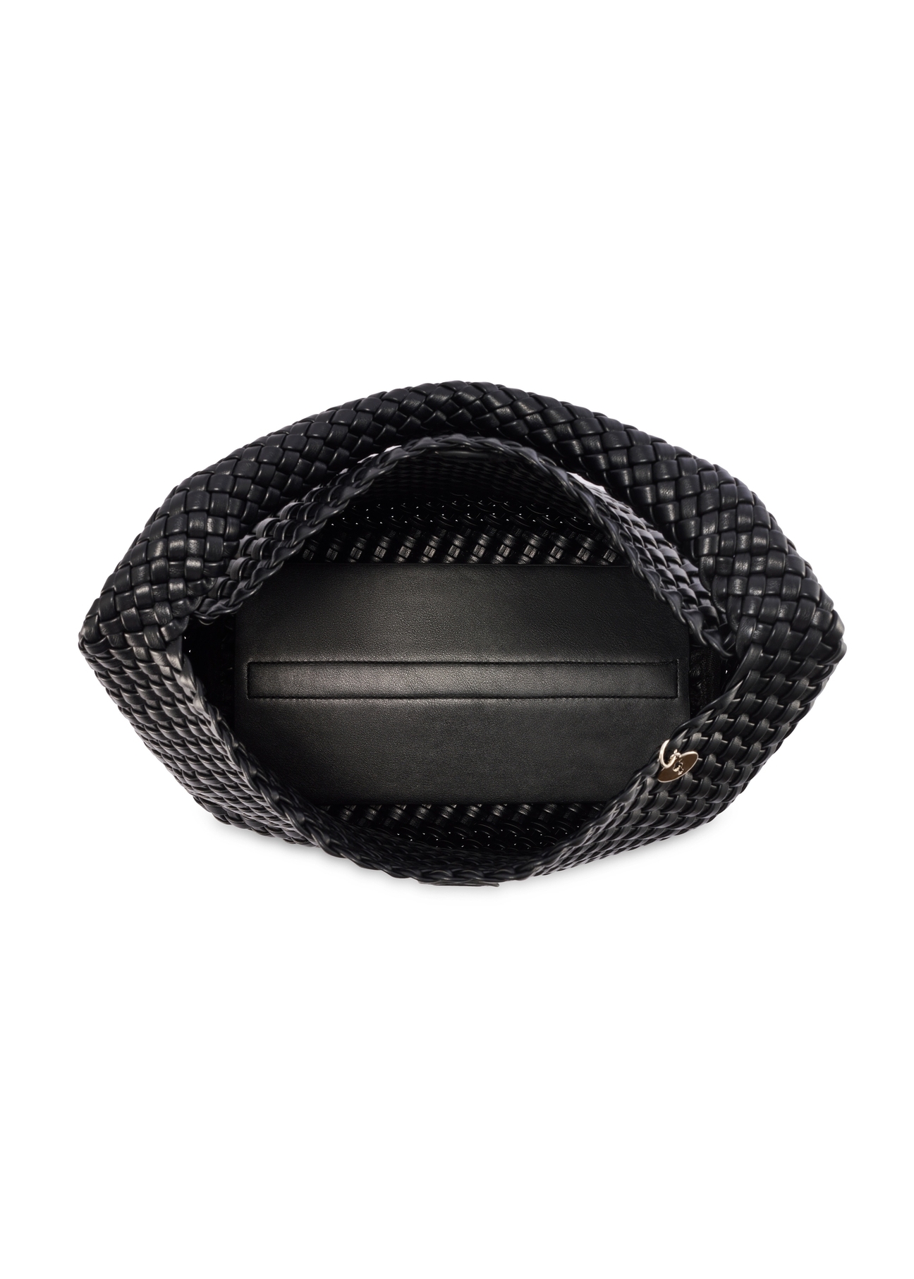 Black woven women's handbag TOREC-1147-99(W26) - product view from above, on a white background.