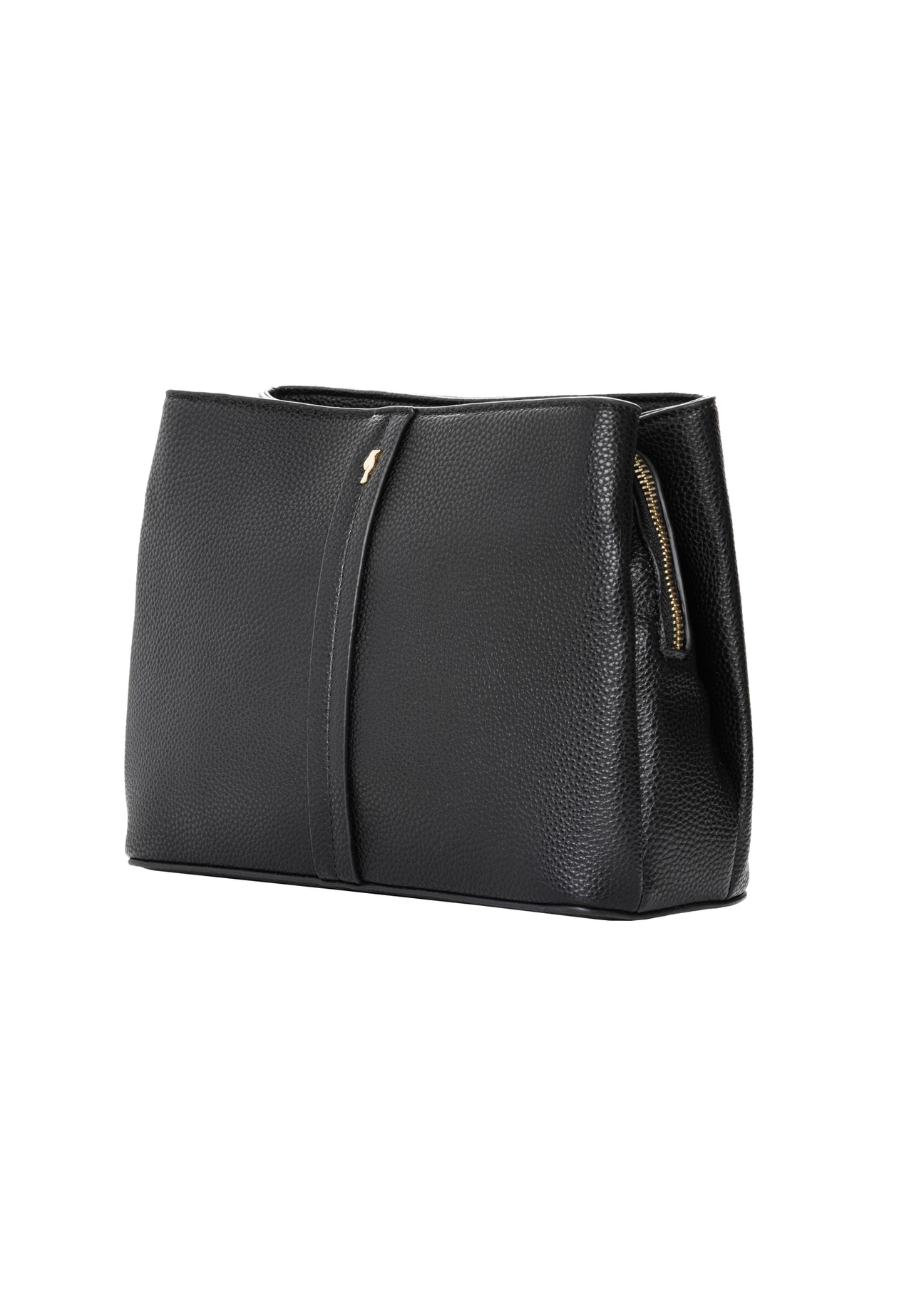 Black women's handbag made of imitation leather TOREC-1261-9I(Z26), diagonal product view on a white background.