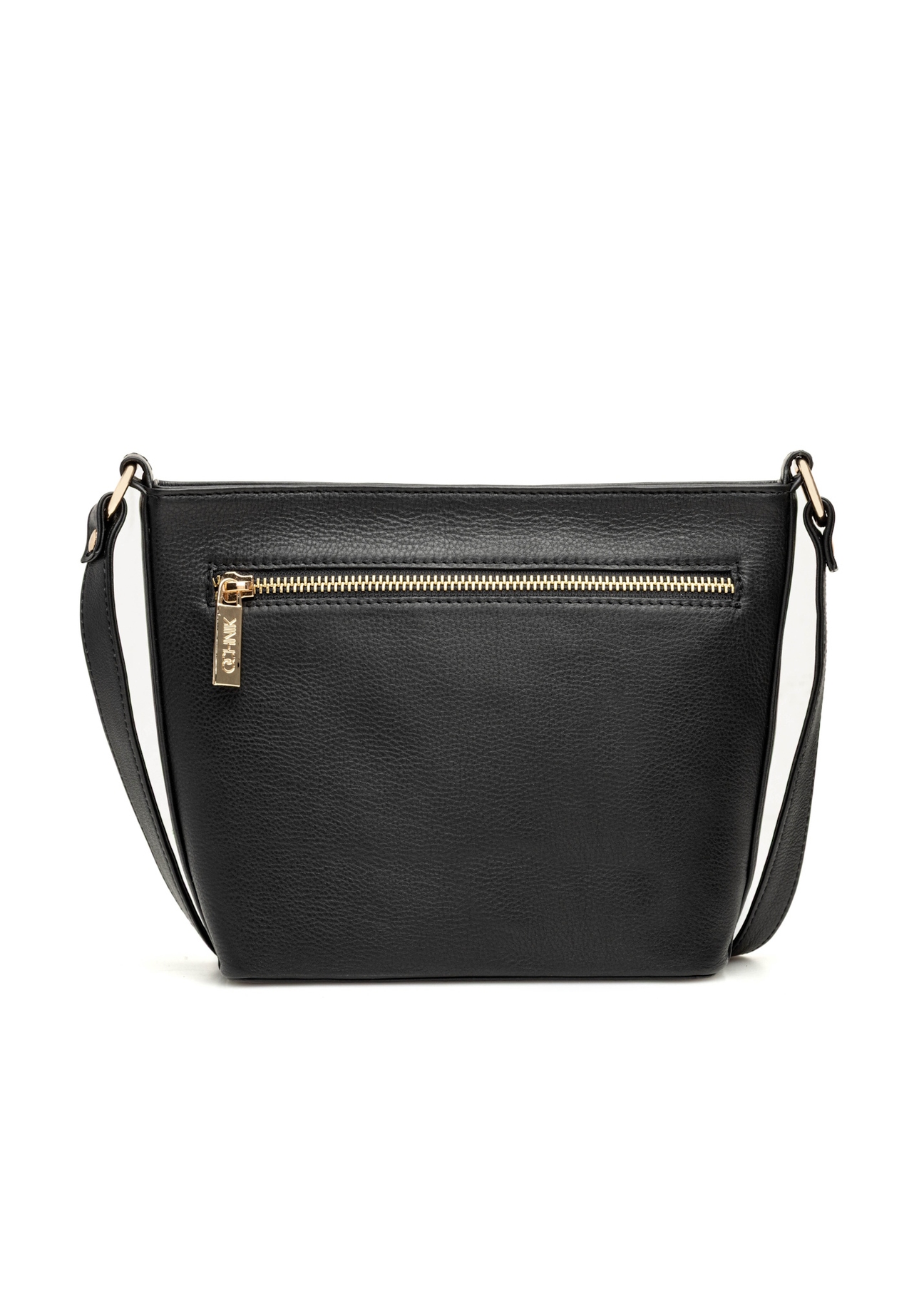 Black leather shoulder bag TORES-1280-99(W26), product view from the back on a white background.