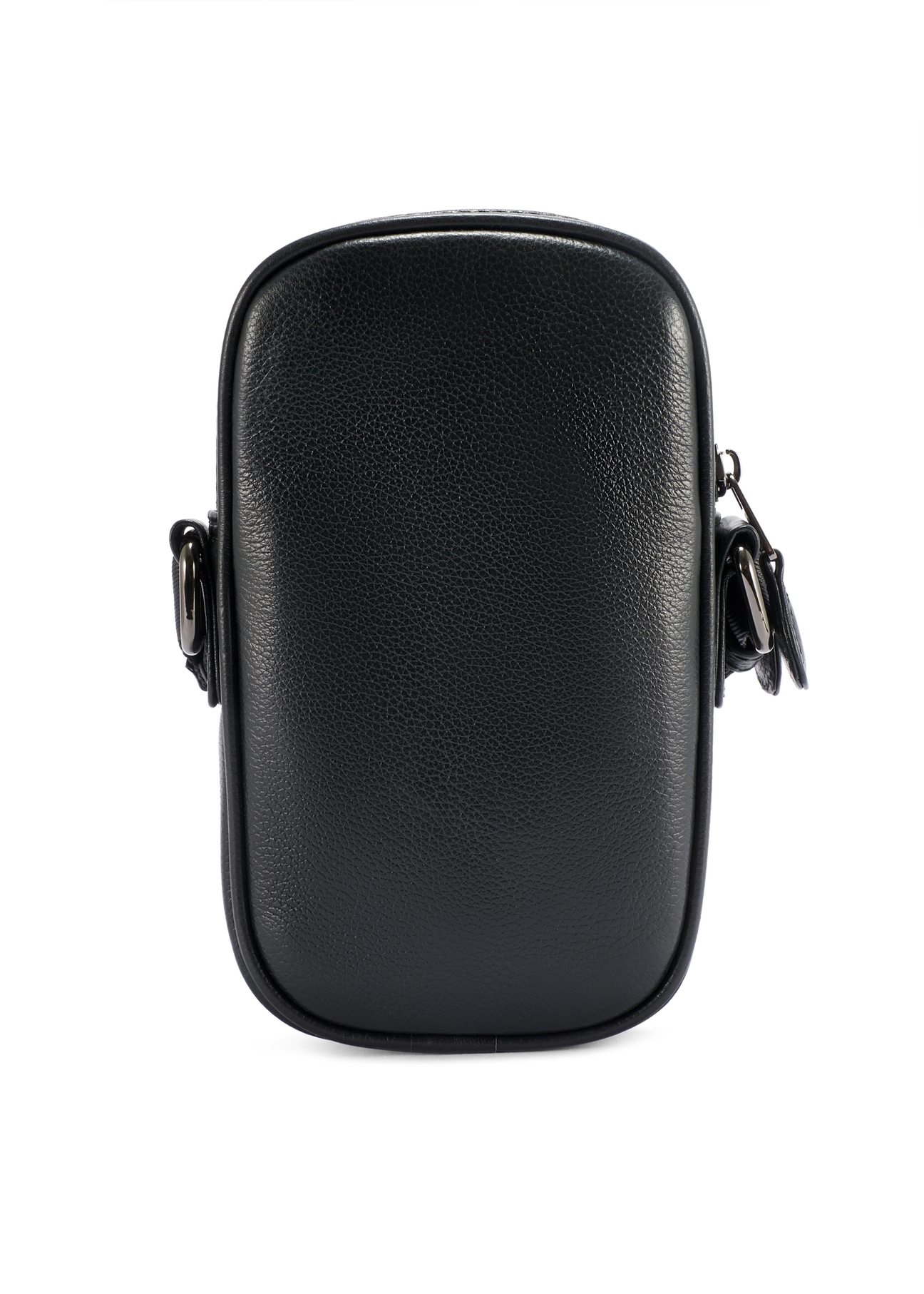 Black small leather men's bag TORMS-0409R-9I(W26), product view from the back on a white background.