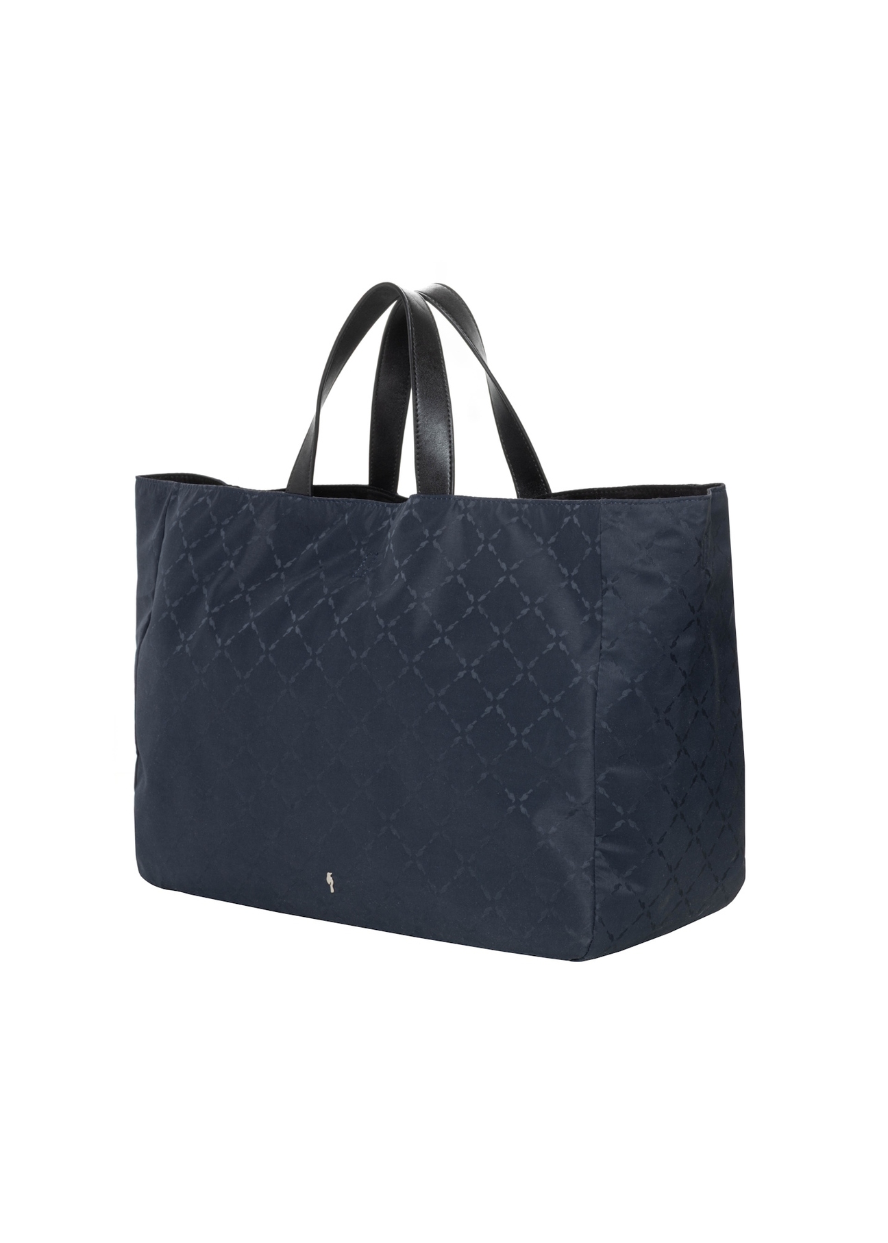 Navy blue women's shopper bag with monogram TOREN-0358-7E(Z26), angled product view on a white background.