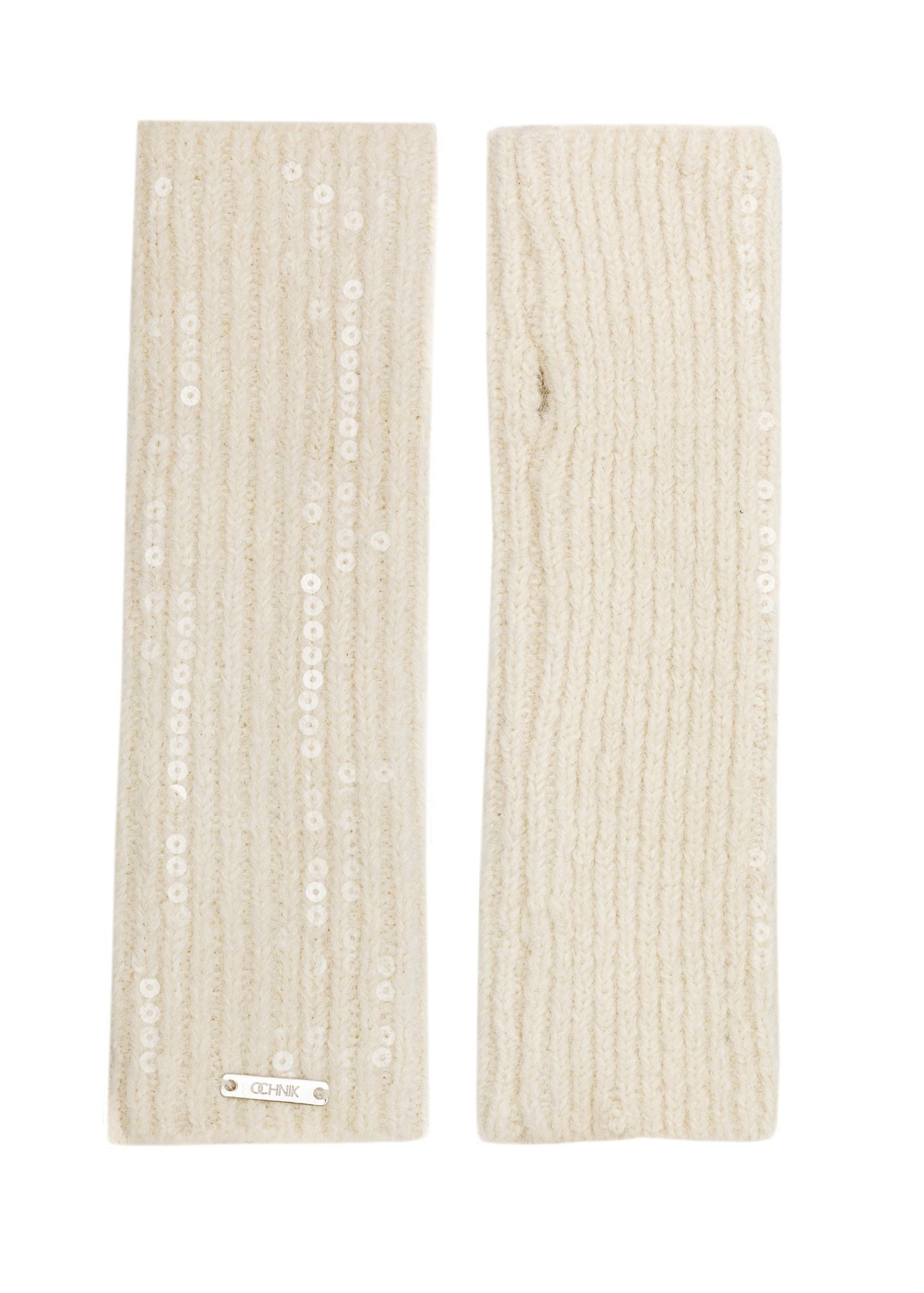 Beige women's gloves with a wool blend REKDT-0034-81(Z25) - product view from above on a white background.