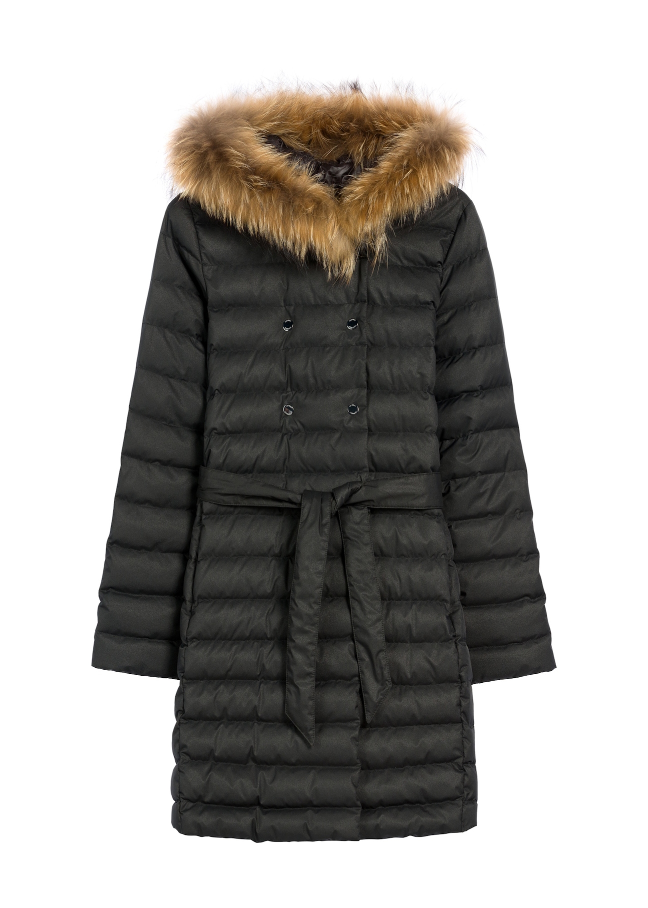 Black women's winter jacket KURDT-0617-99(Z25) - front view of the product on a white background.