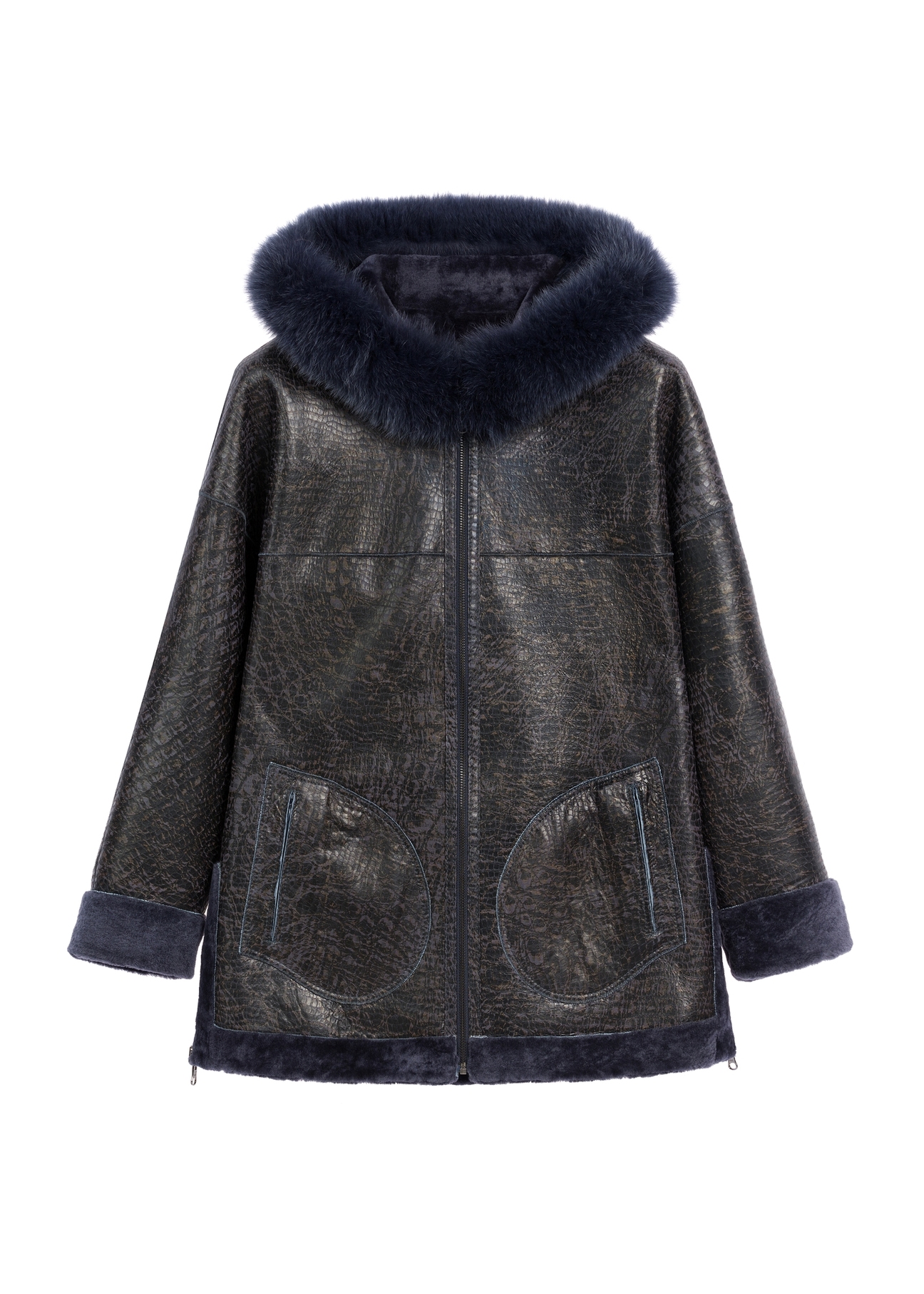Women's double-sided leather sheepskin coat KOZDS-0094-1397(Z25), product view from the front on a white background.-02