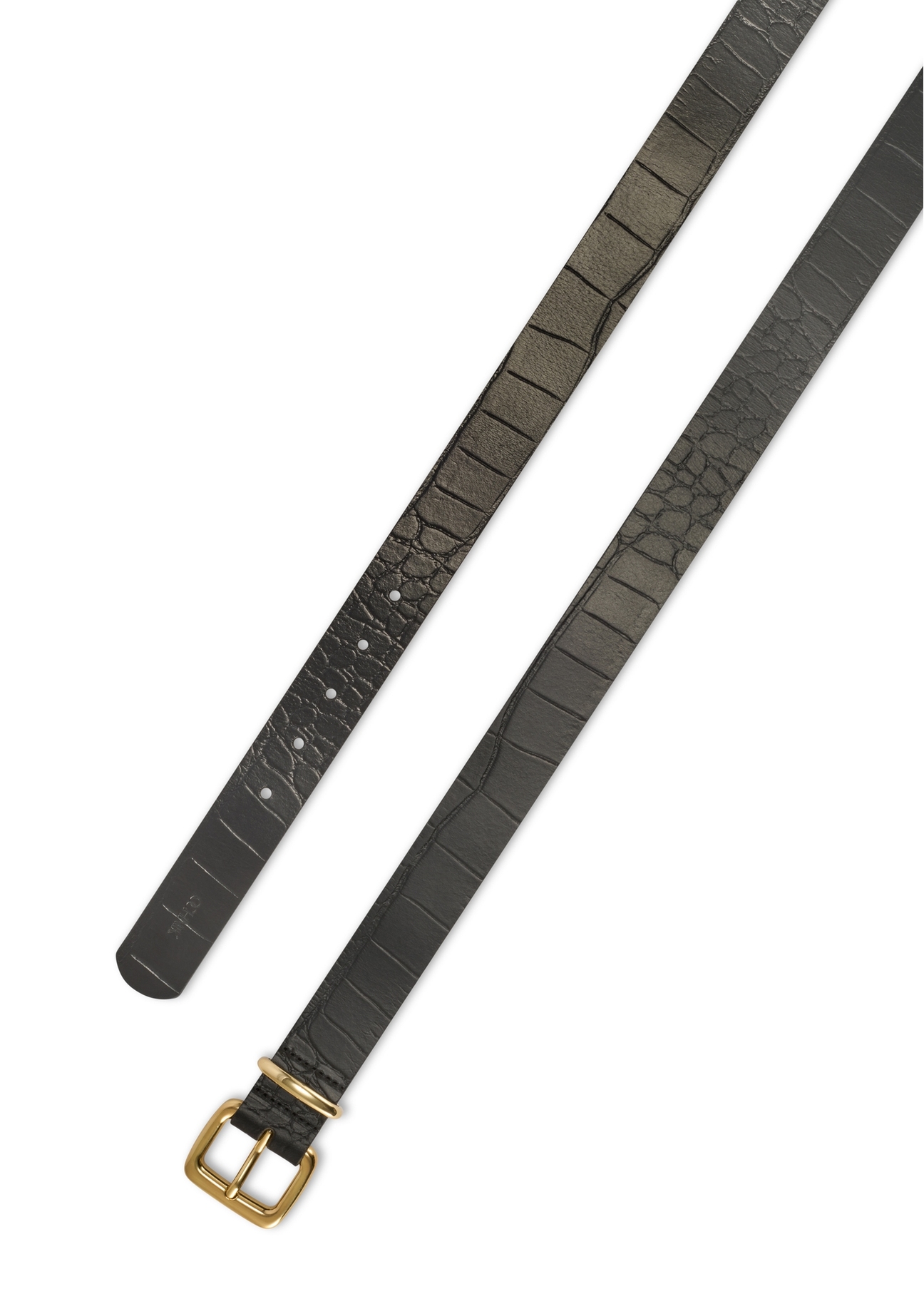 Black croco women's leather belt PASDS-0312A-97(Z25), view of the product buckle on a white background.