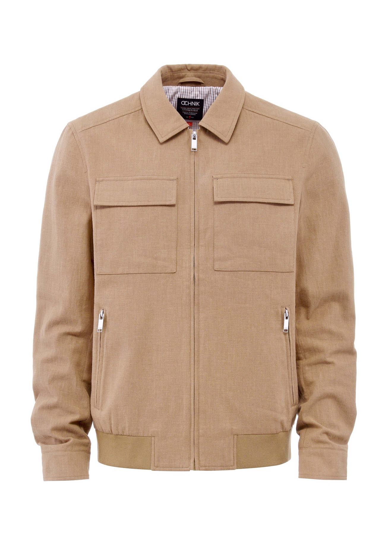 Dark beige men's transitional jacket KURMT-0367-82(W25), front product view on white background.