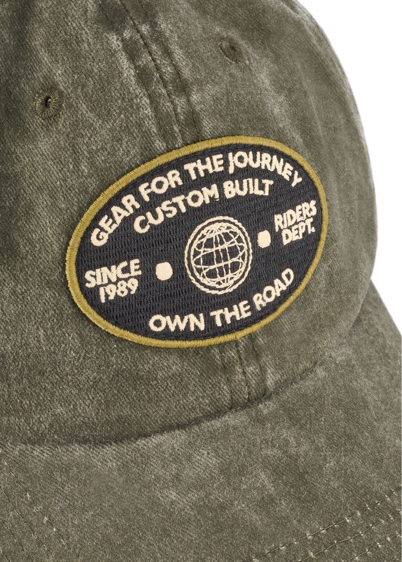 Khaki unisex baseball cap CZALT-0019-8D(W26) - close-up detail, on white background.