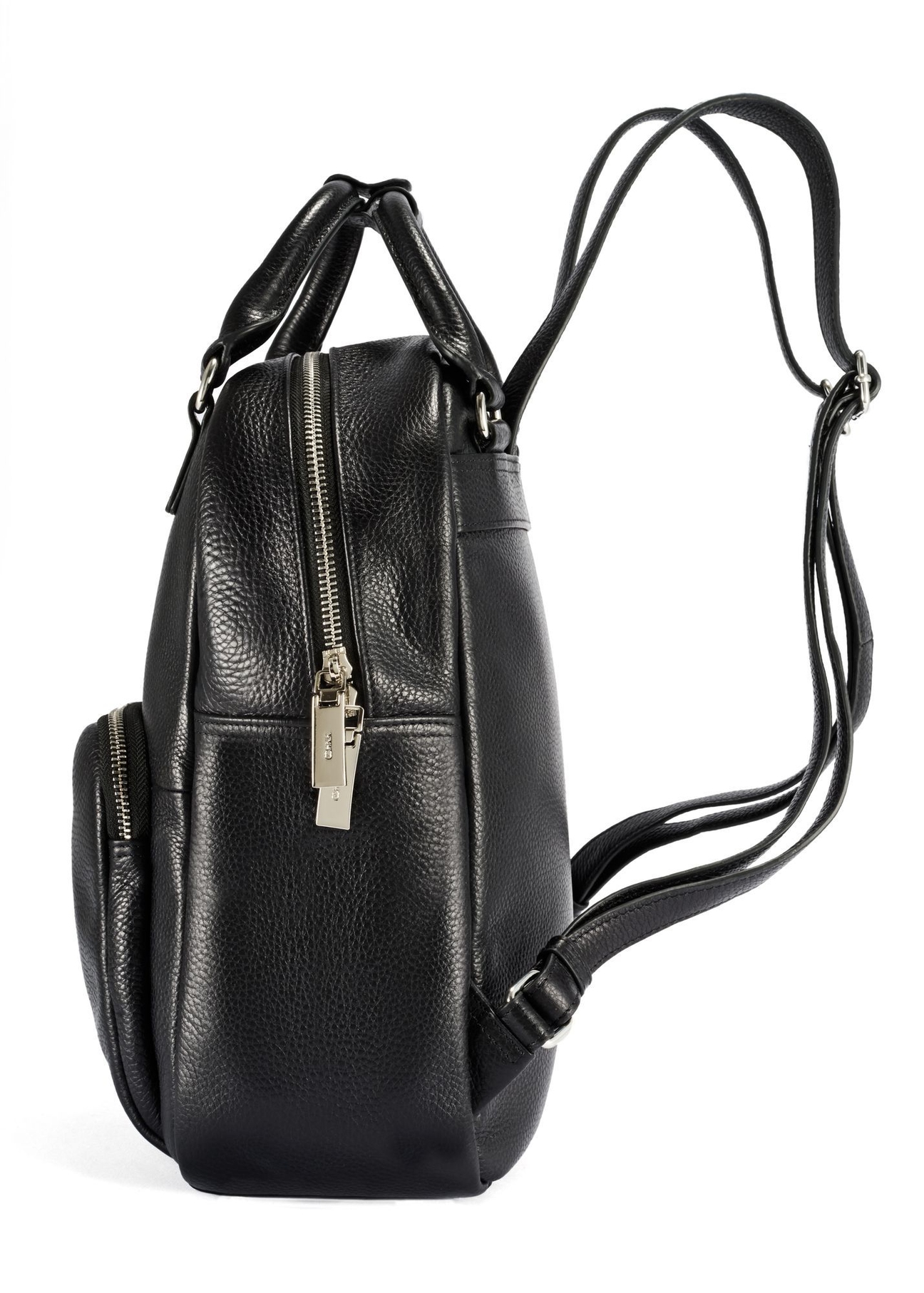 Women's black leather backpack TORES-1146-9I(Z26)- side view of the product on a white background.