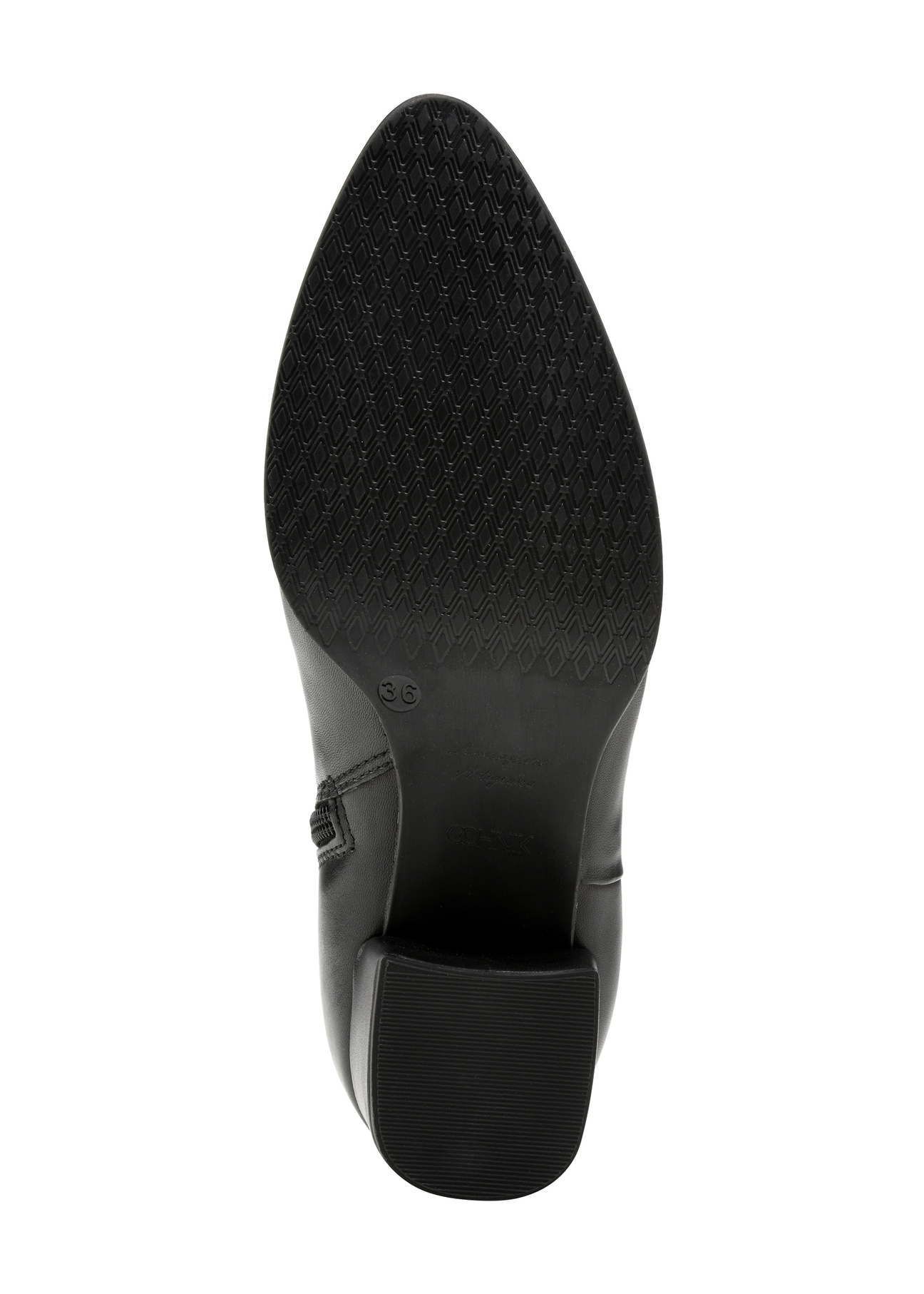 Women's leather ankle boots in black BUTYD-1186-99(Z25), product view from below on a white background.