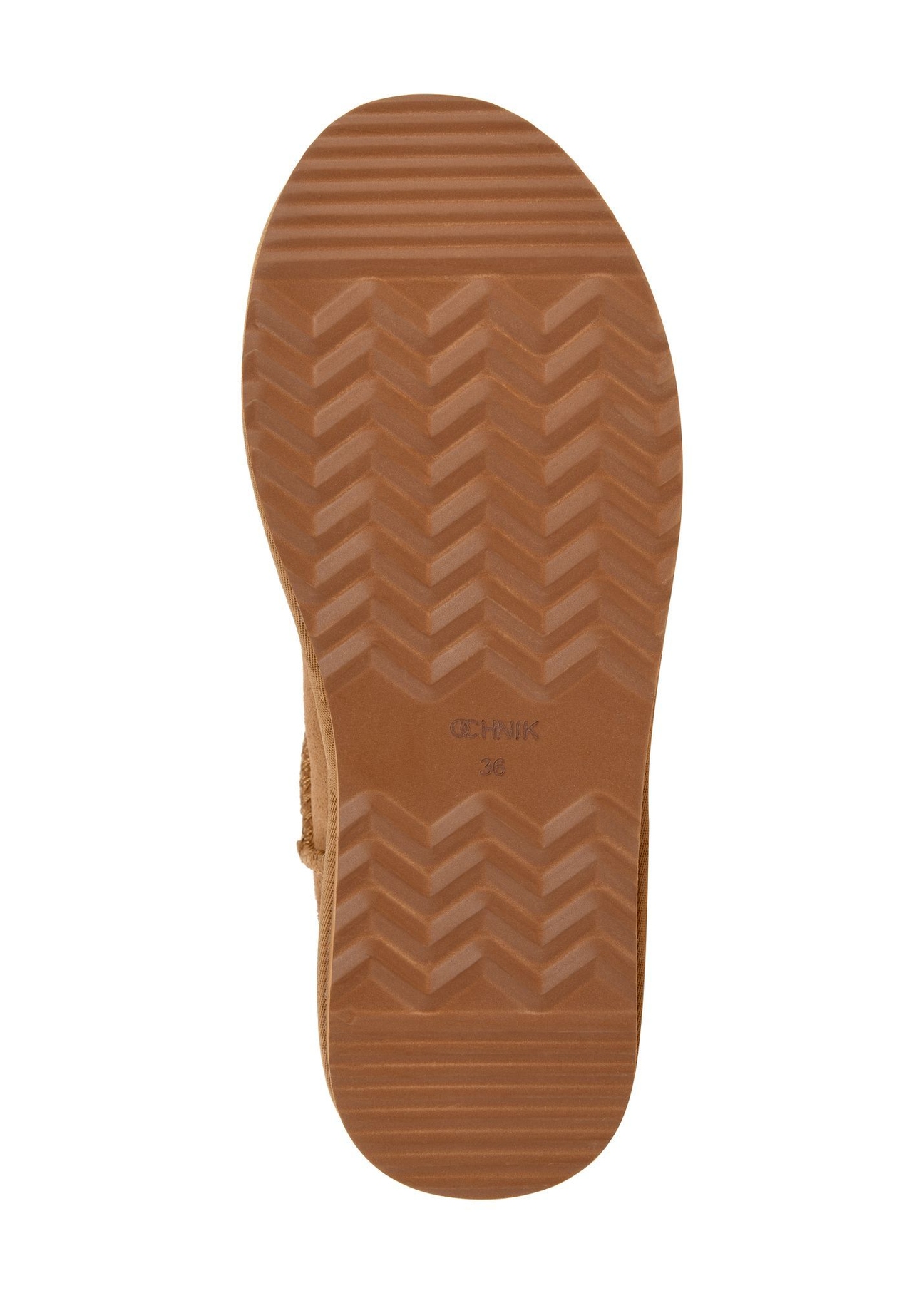 Cognac short women's snow boots BUTYD-1138-1F(Z26), view of the sole of the product on a white background.