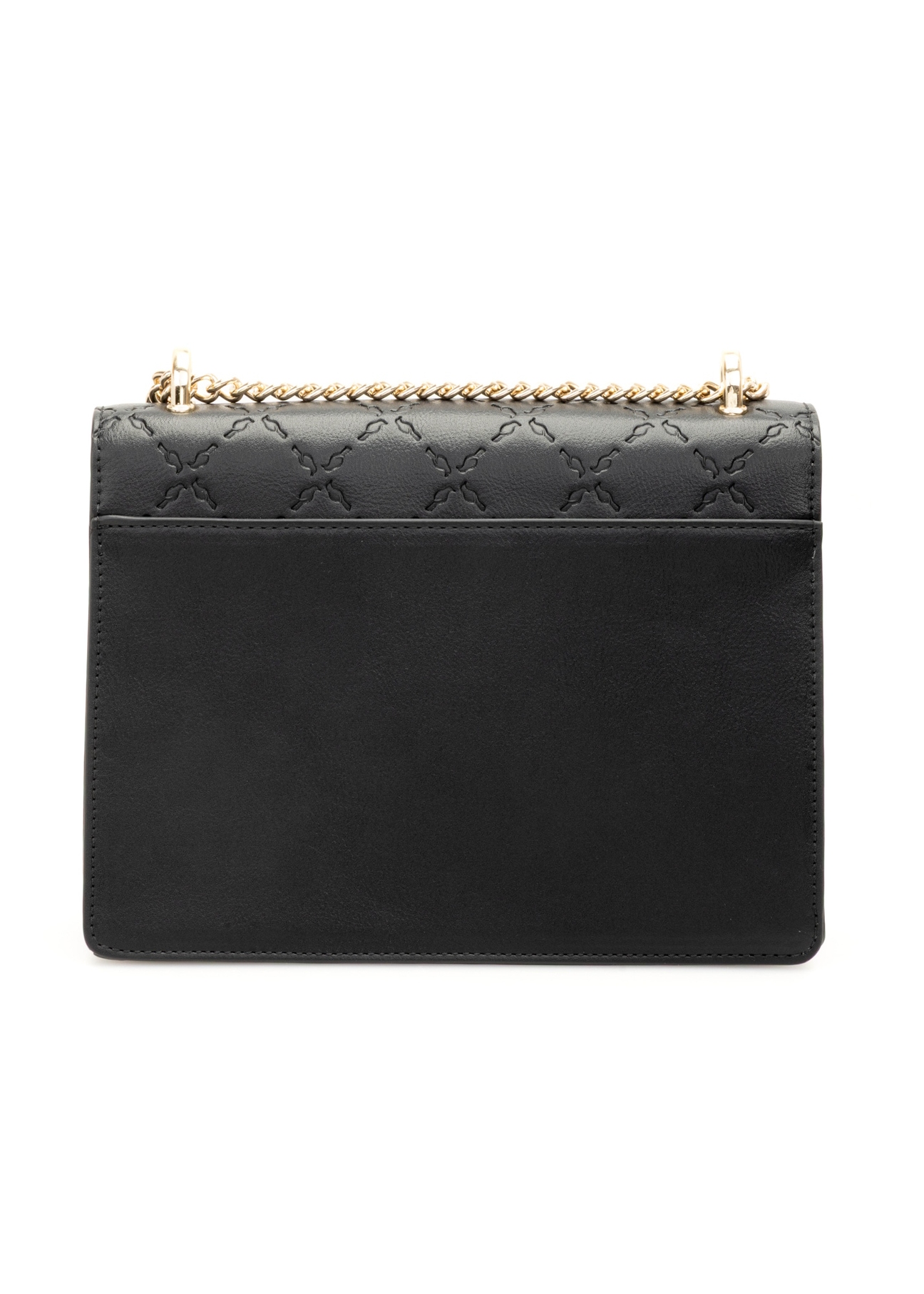 Black women's handbag with monogram TOREC-1155-99(W26), product view from the back on a white background.