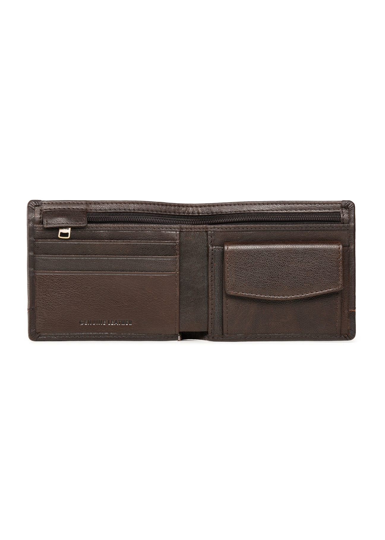 Brown leather men's wallet PORMS-0667-89(Z25), product view from the inside on a white background.