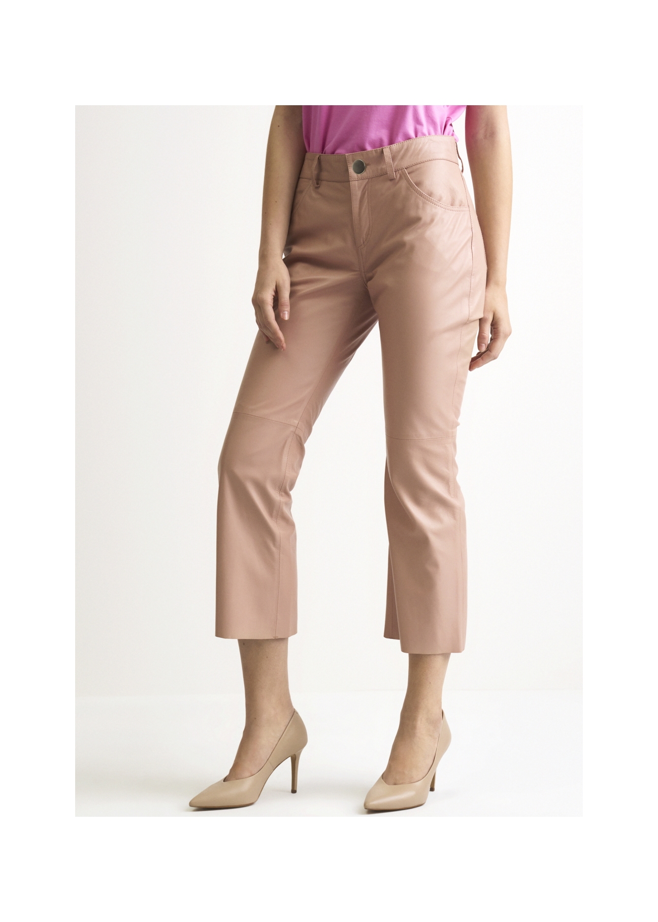 Women's beige leather pants SPODS-0026-1187(W22)-01
