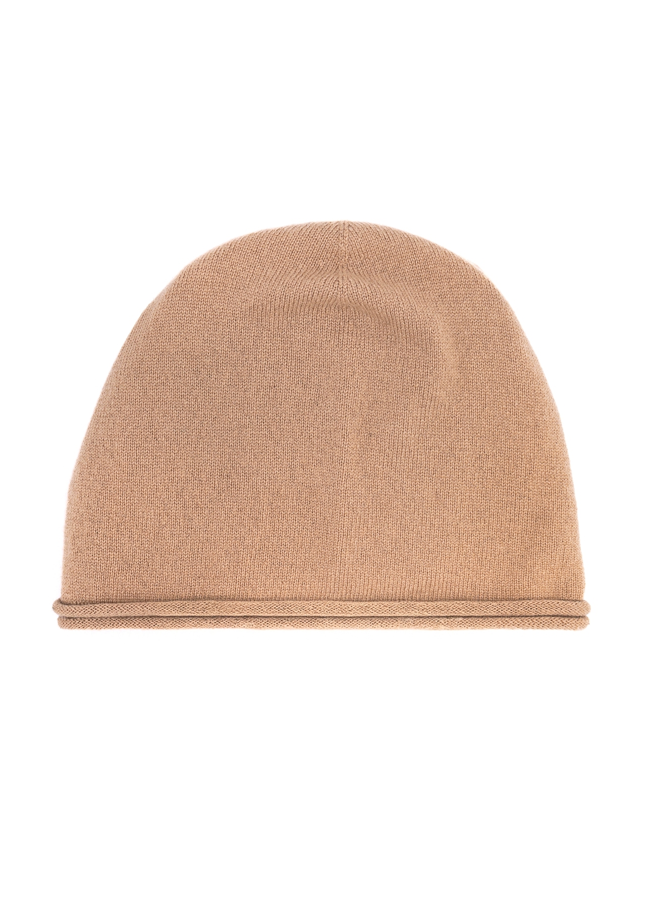 Beige women's cashmere hat CZADT-0043-81(Z25), product view from the back on a white background.