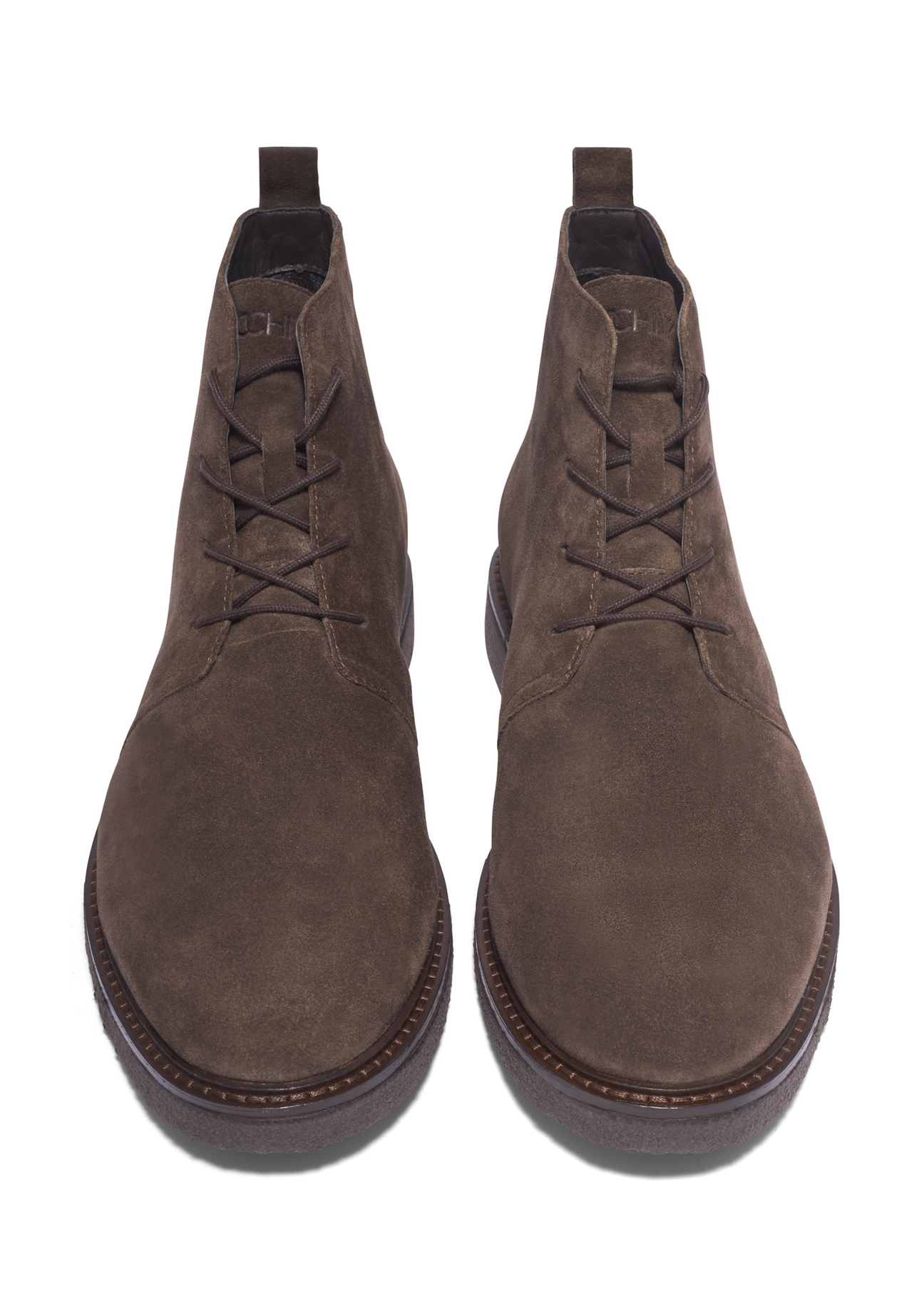 Dark brown suede men's ankle boots BUTYM-0545-1I(Z26), front product view on white background.